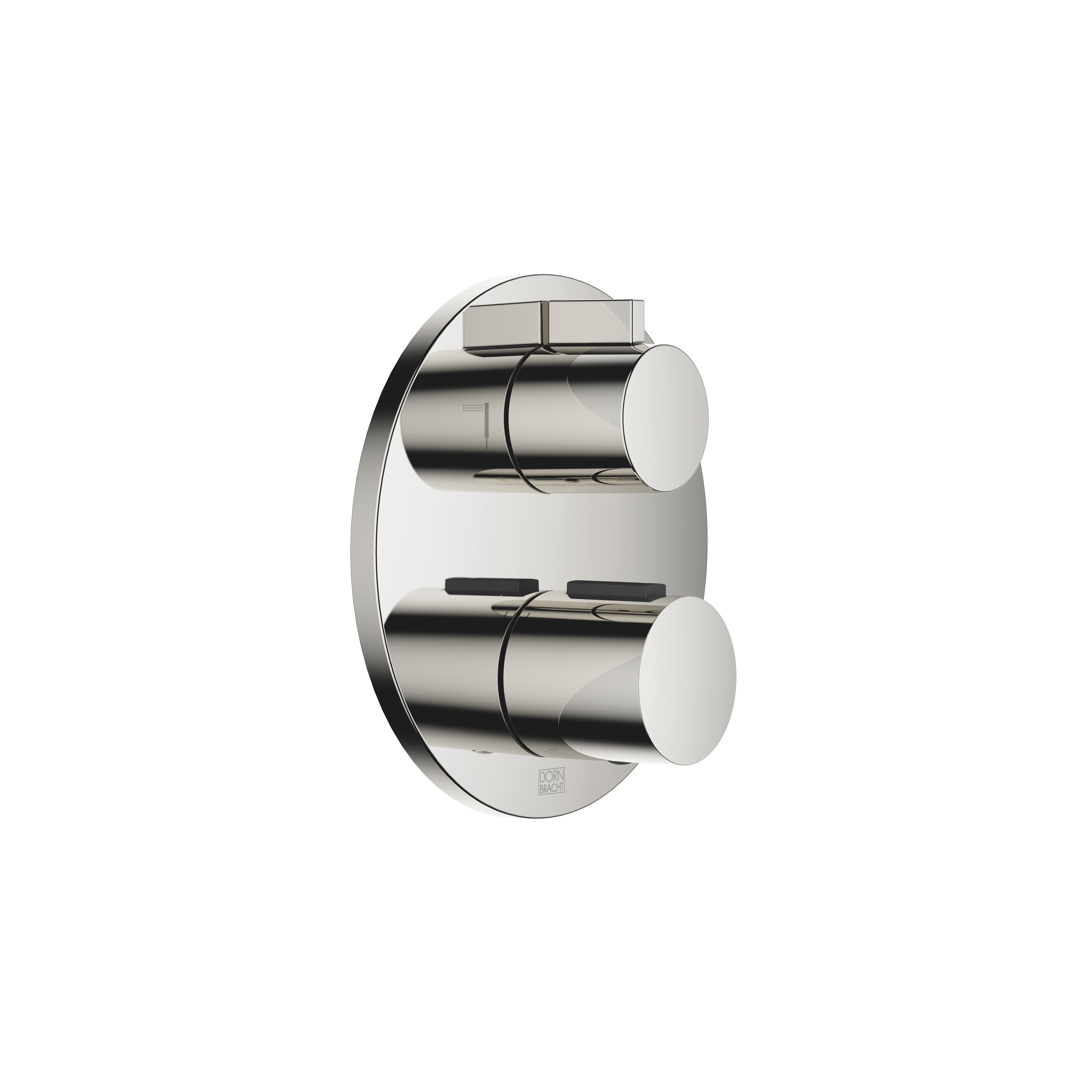Concealed thermostat with two function volume control in Platinum