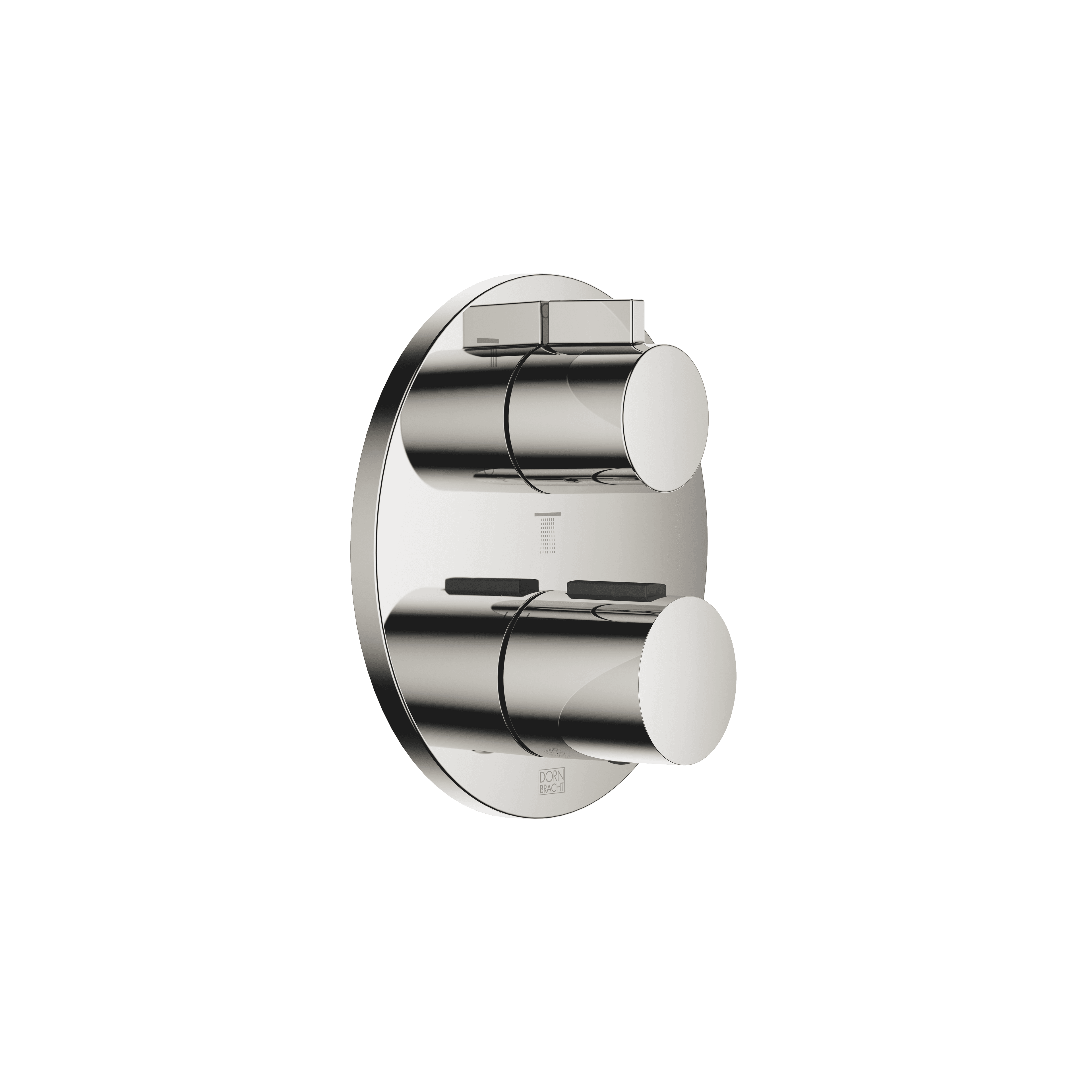 Concealed thermostat with three function volume control in Platinum
