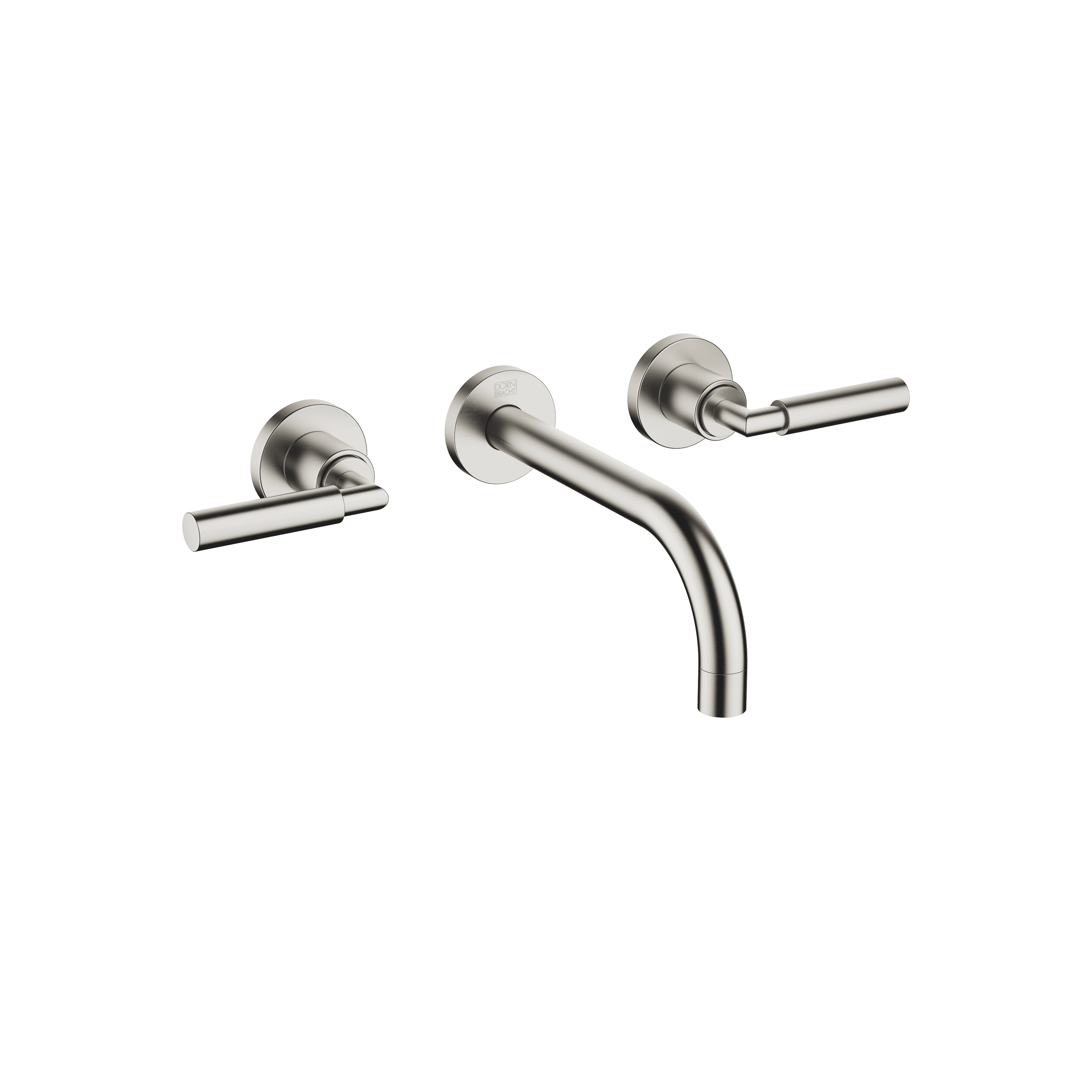 TARA Wall-mounted basin mixer without pop-up waste in Brushed Platinum