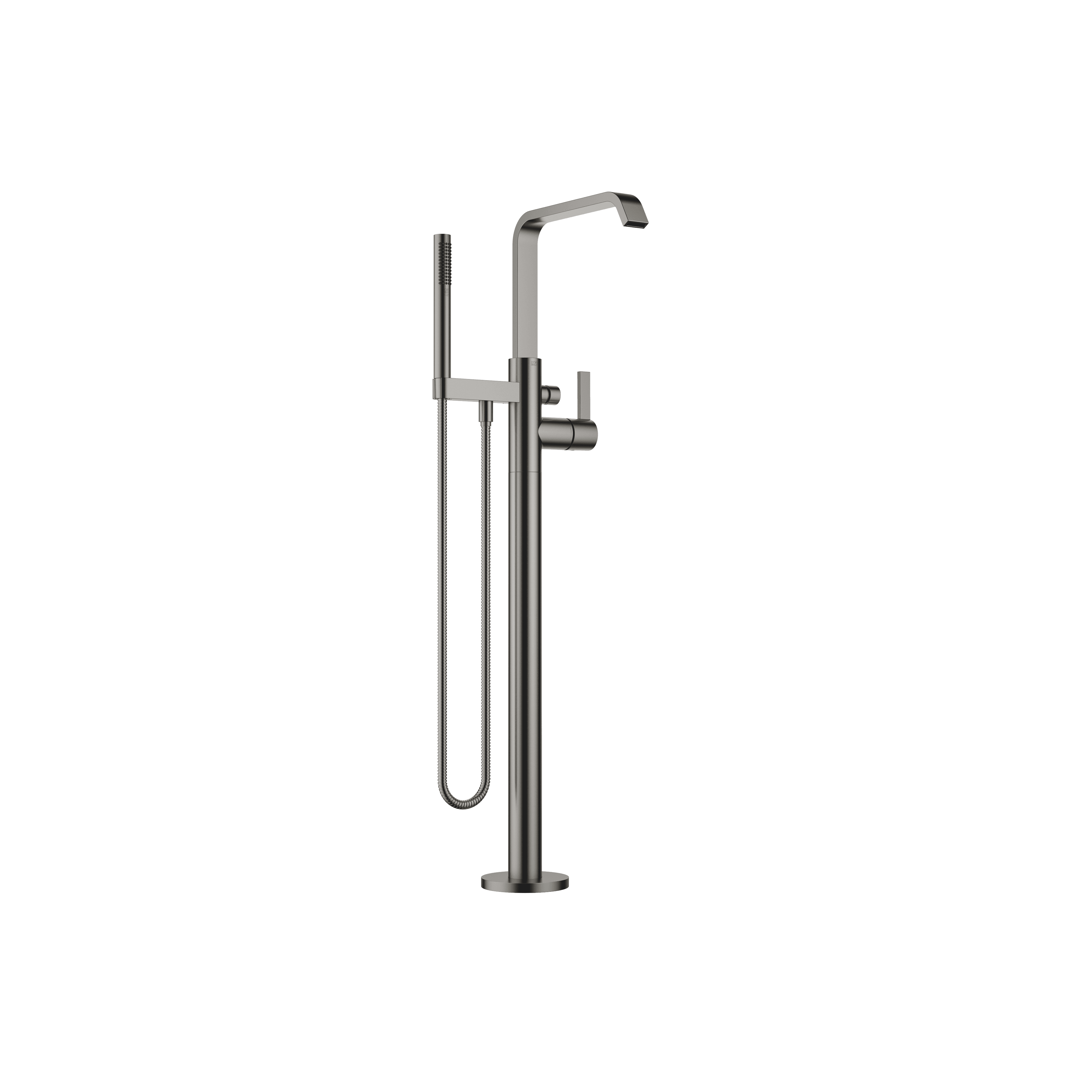 IMO Single-lever bath mixer with stand pipe for free-standing assembly with hand shower set in Brushed Dark Platinum