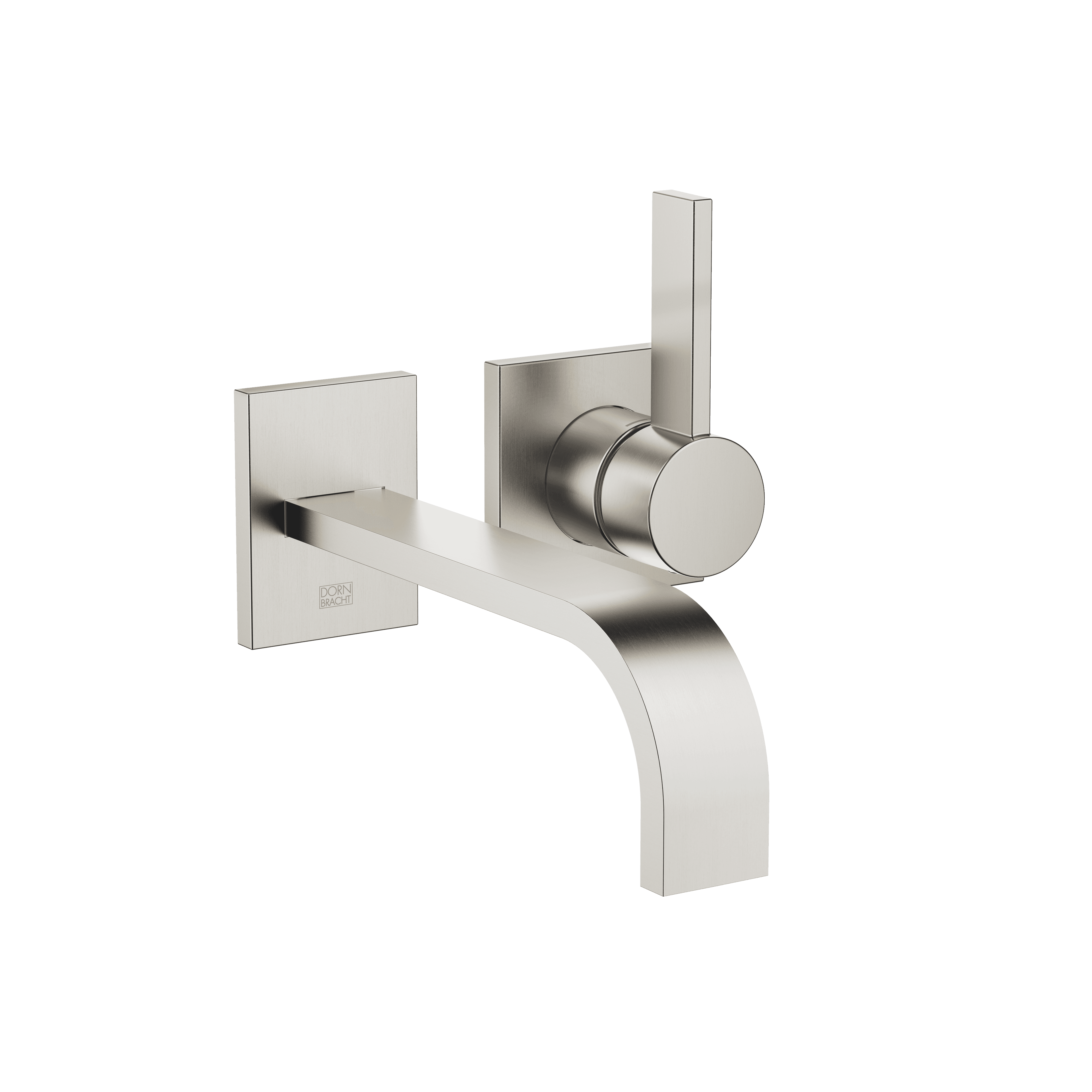 MEM Wall-mounted single-lever basin mixer without pop-up waste in Brushed Platinum