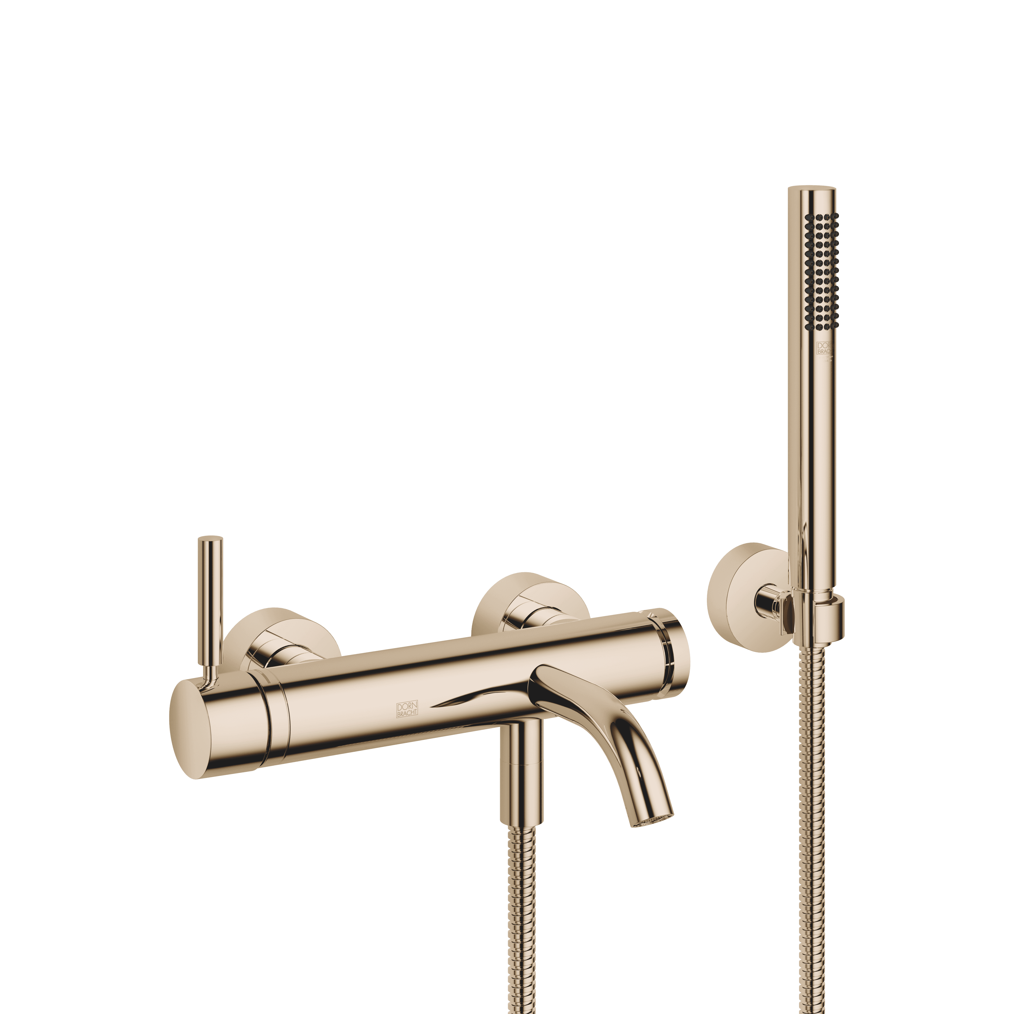 META Single-lever bath mixer for wall mounting with hand shower set in Light Gold (PVD)