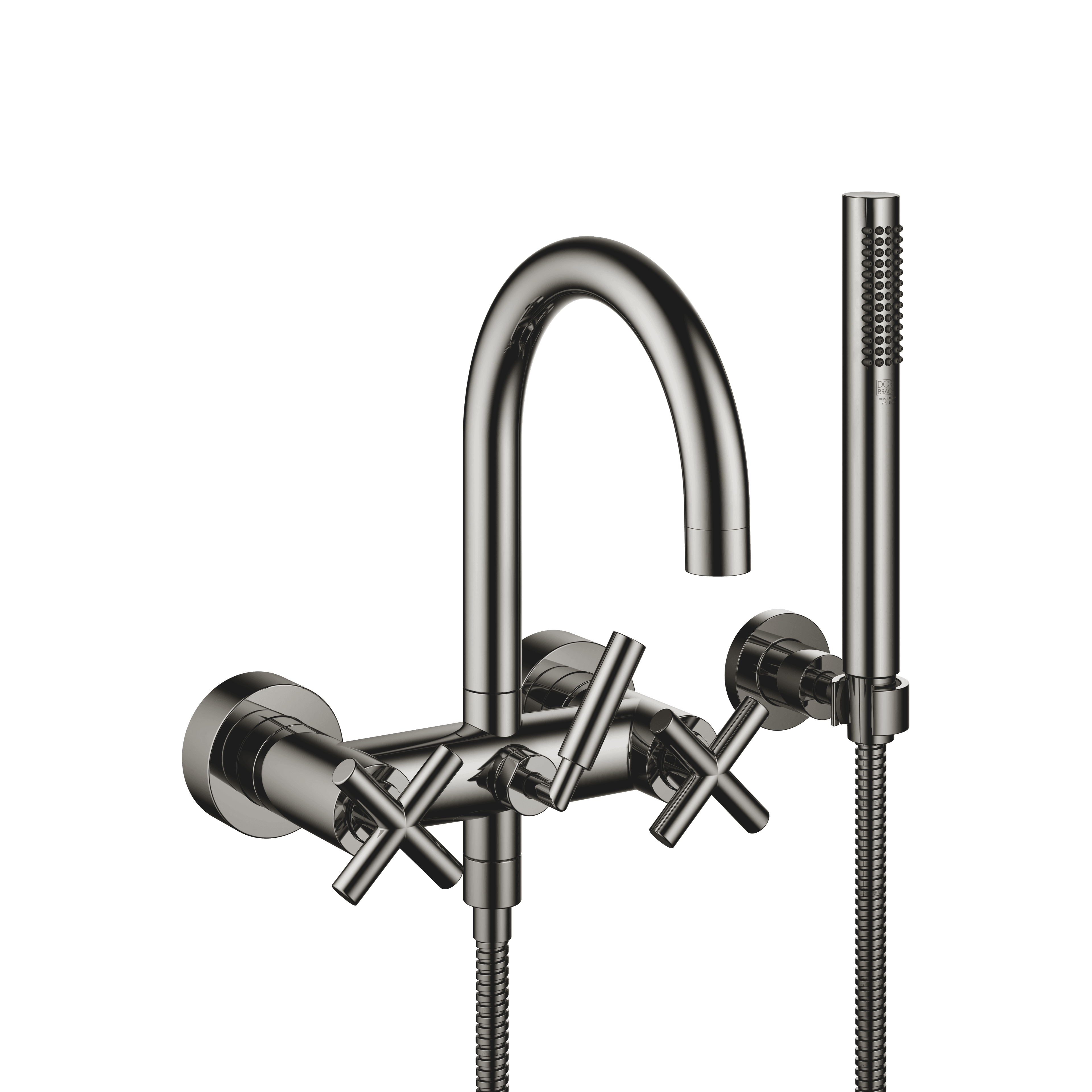 TARA Bath mixer for wall mounting with hand shower set in Dark Chrome