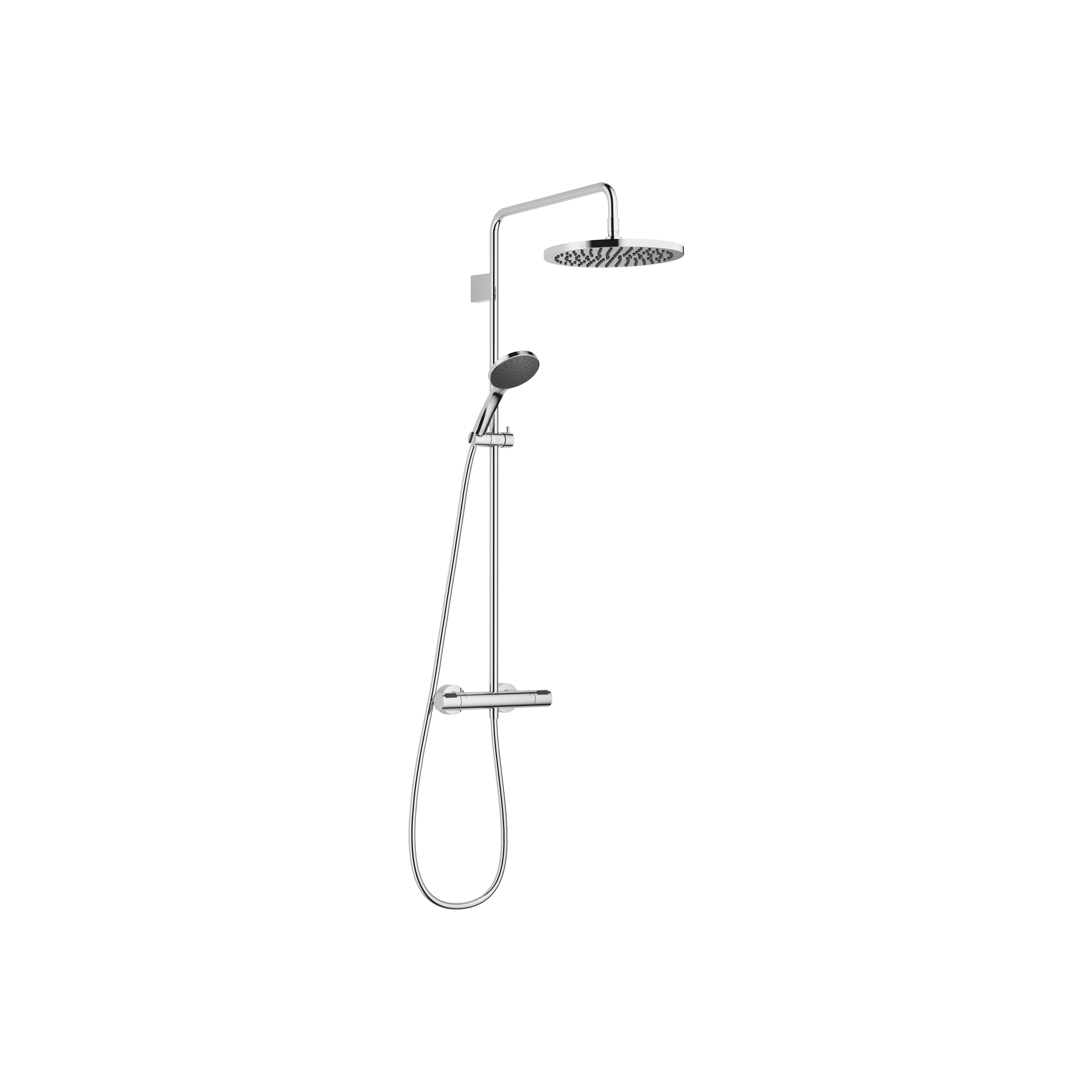 Shower pipe with shower thermostat with hand shower set FlowReduce 300 mm in Chrome