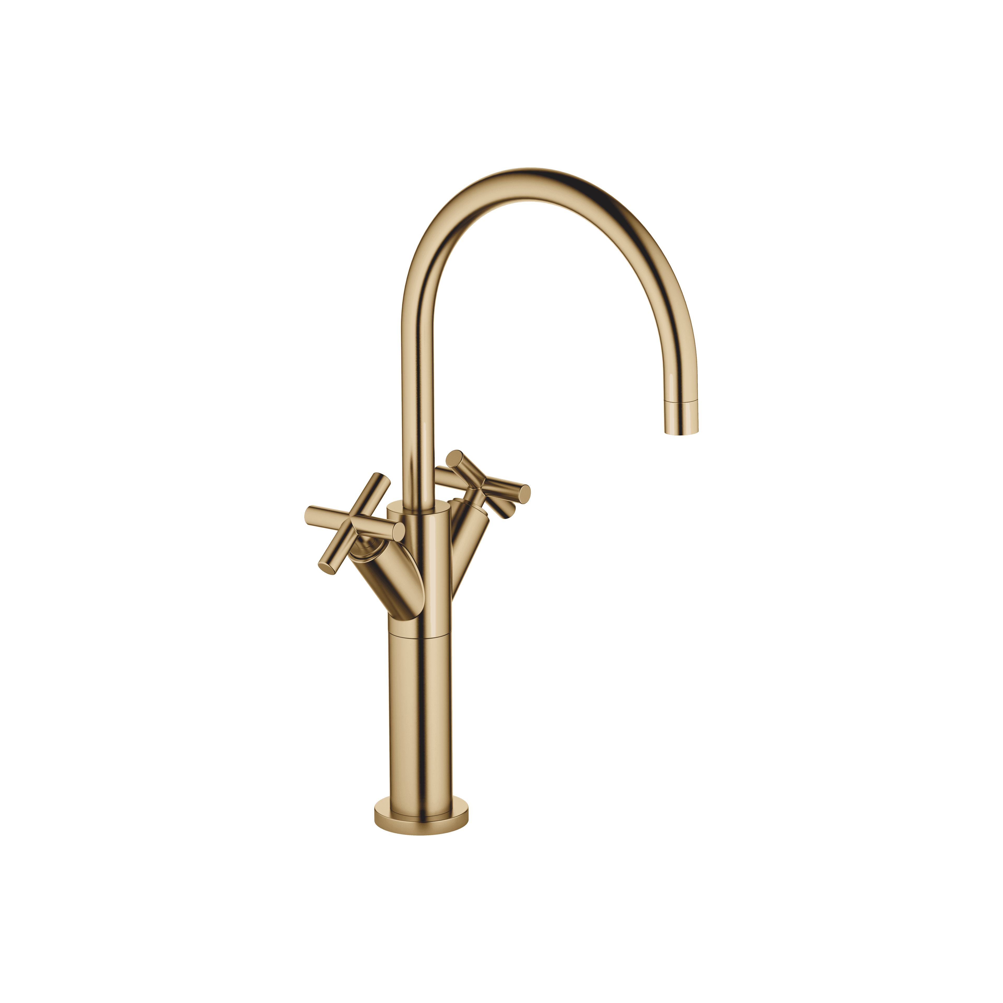 TARA Single-hole basin mixer with raised base without pop-up waste in Brushed Dark Brass (PVD)
