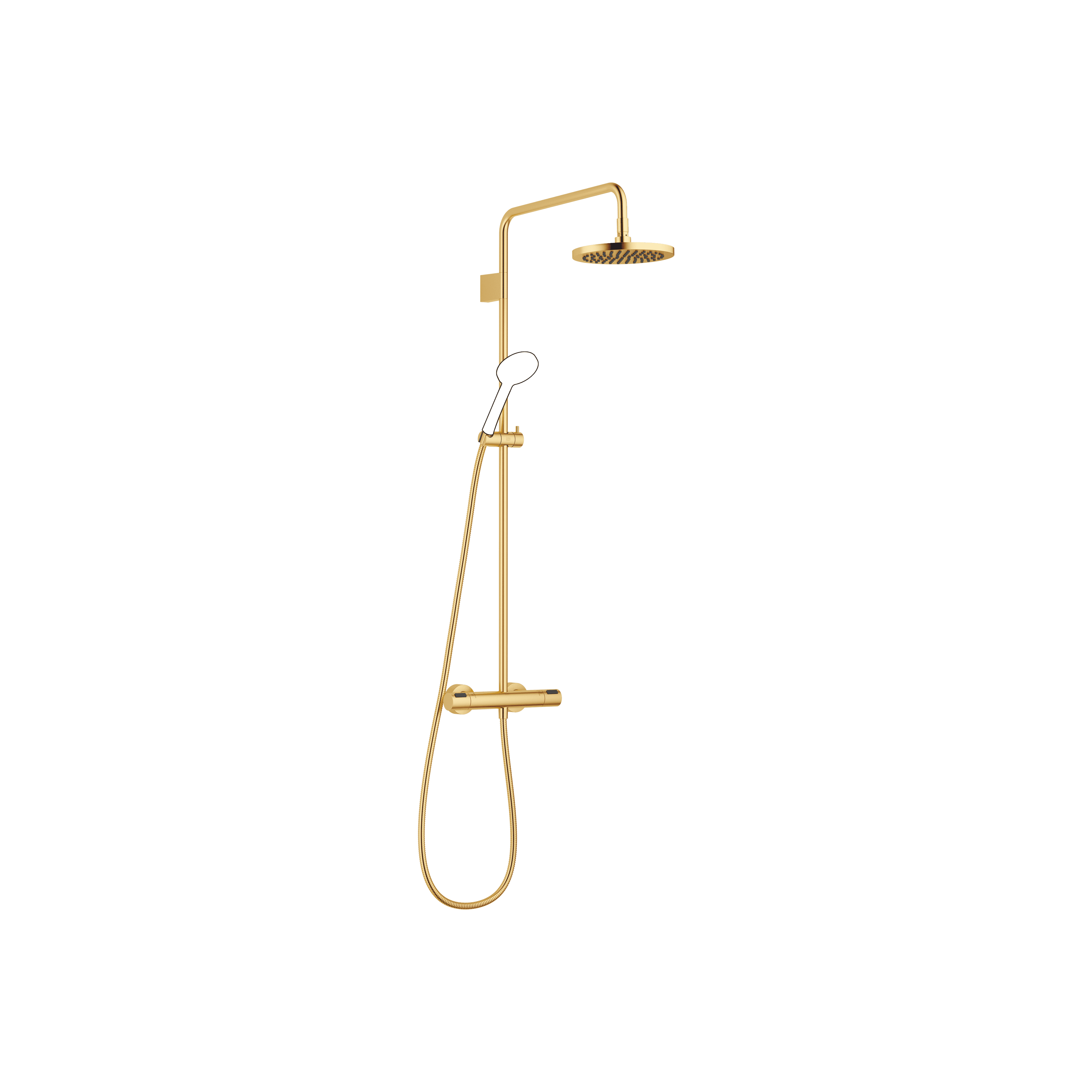 Shower pipe with shower thermostat with hand shower set 220 mm in Brushed Gold (PVD)