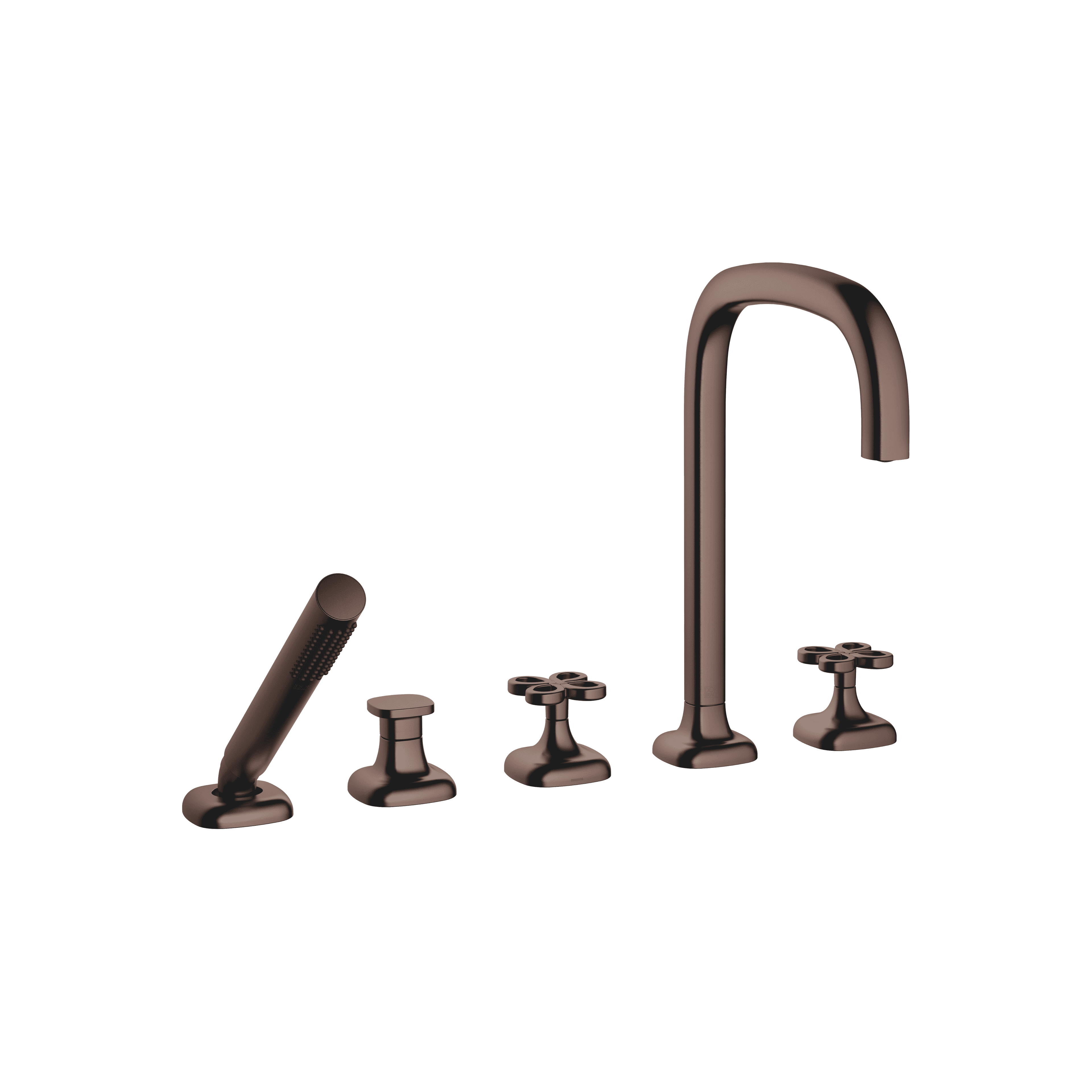 Five-hole bath mixer for deck mounting with diverter in Brushed Dark Bronze (PVD)