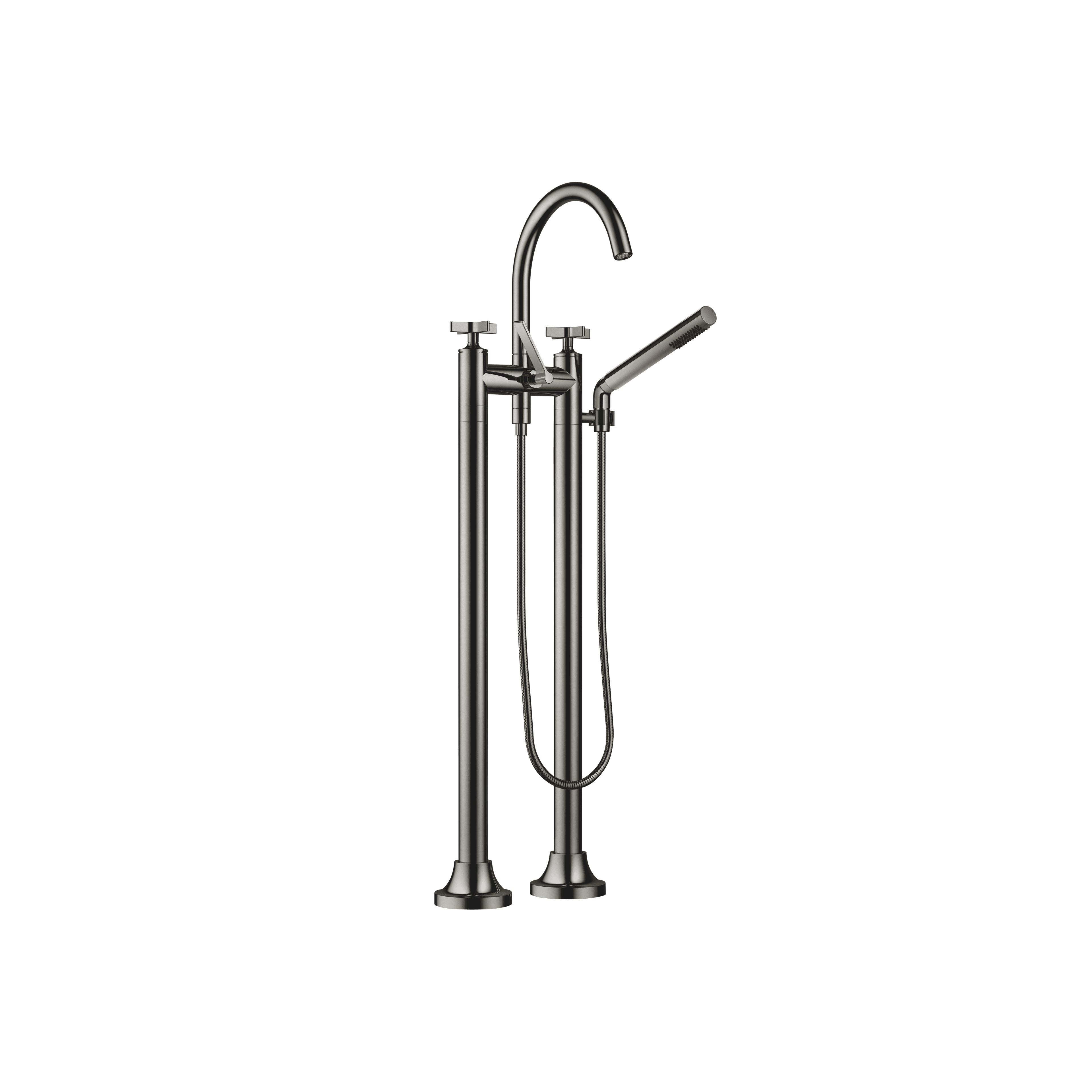 VAIA Two-hole bath mixer for free-standing assembly with hand shower set in Dark Chrome