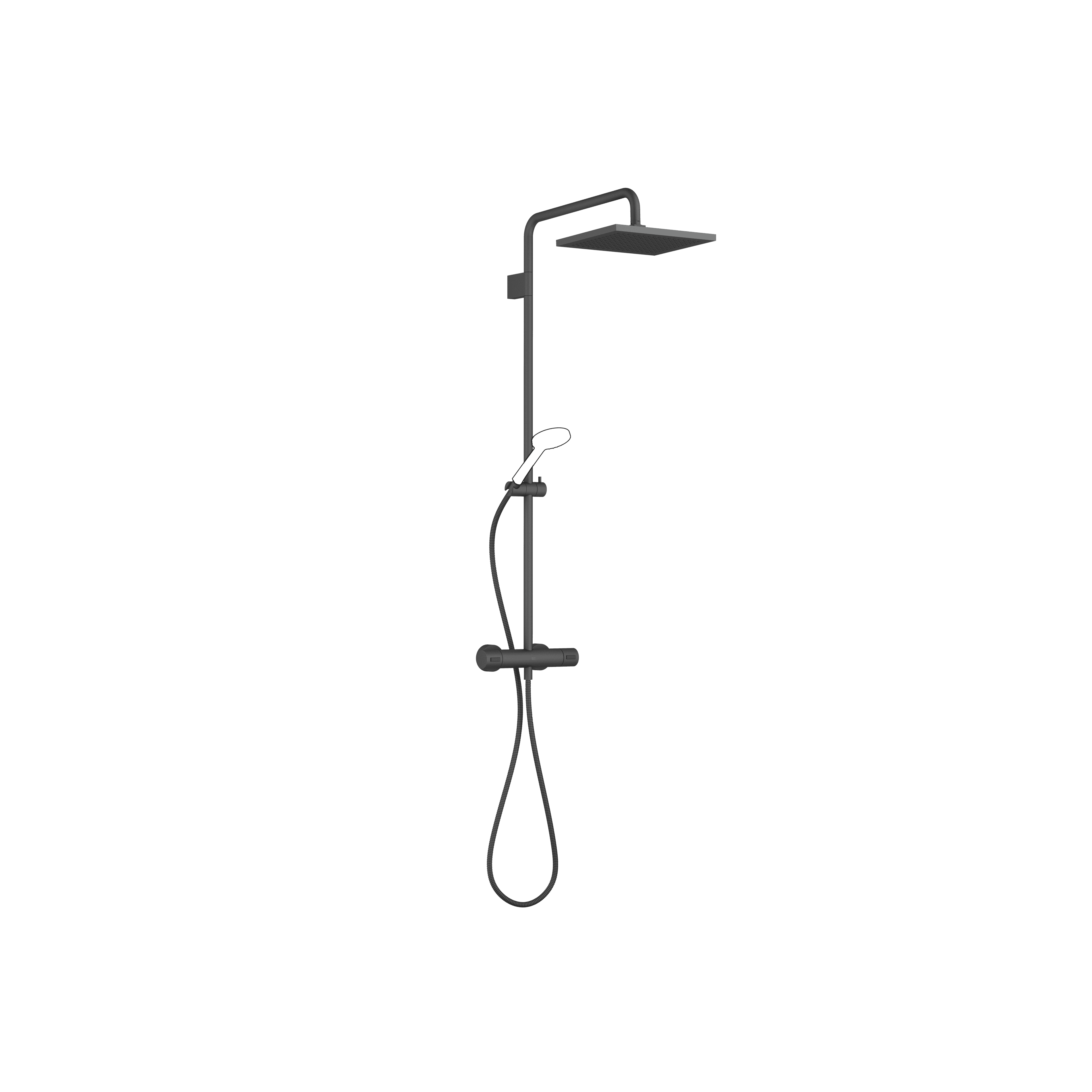 Showerpipe with shower thermostat without hand shower FlowReduce in Matte Black