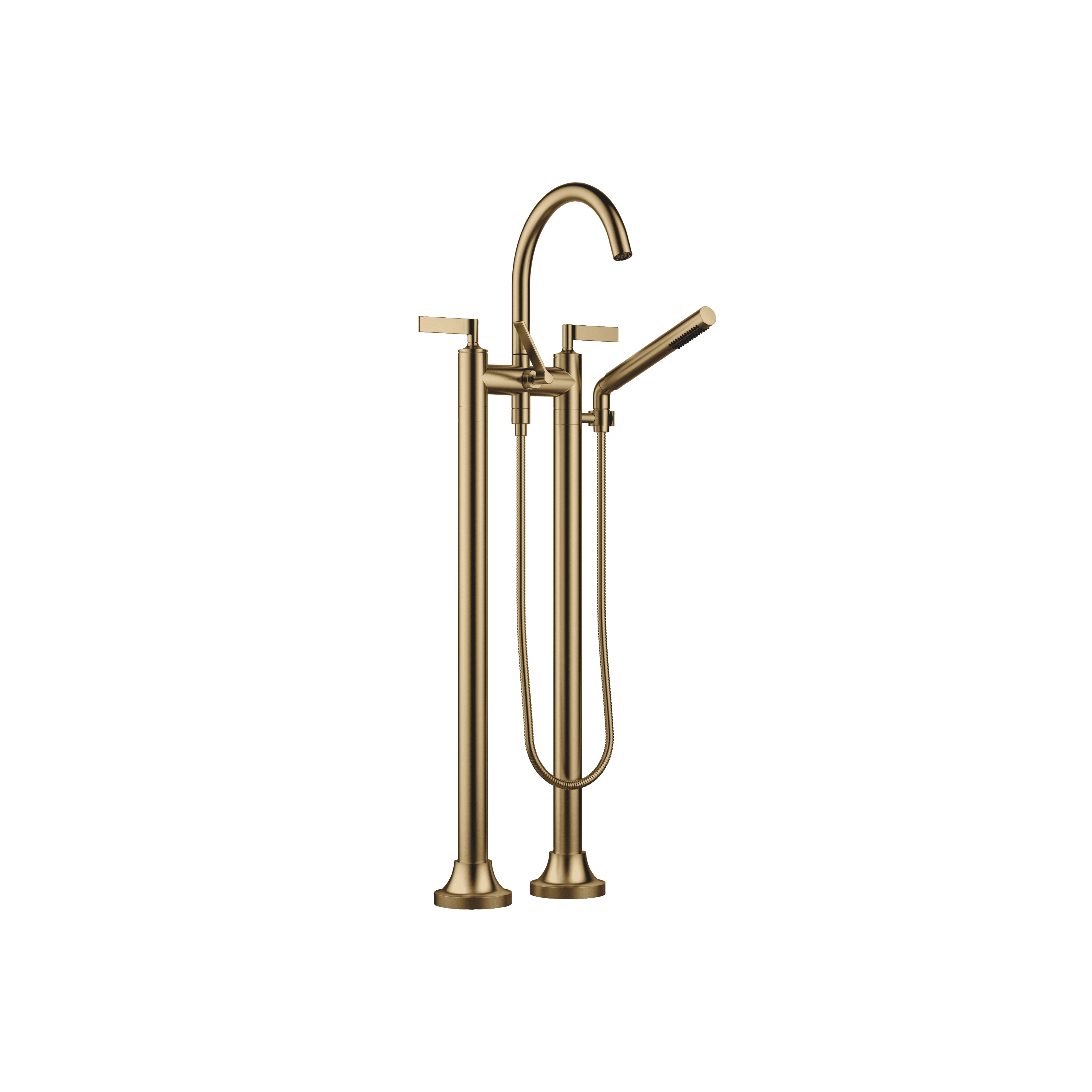 VAIA Two-hole bath mixer for free-standing assembly with hand shower set in Brushed Dark Brass (PVD)