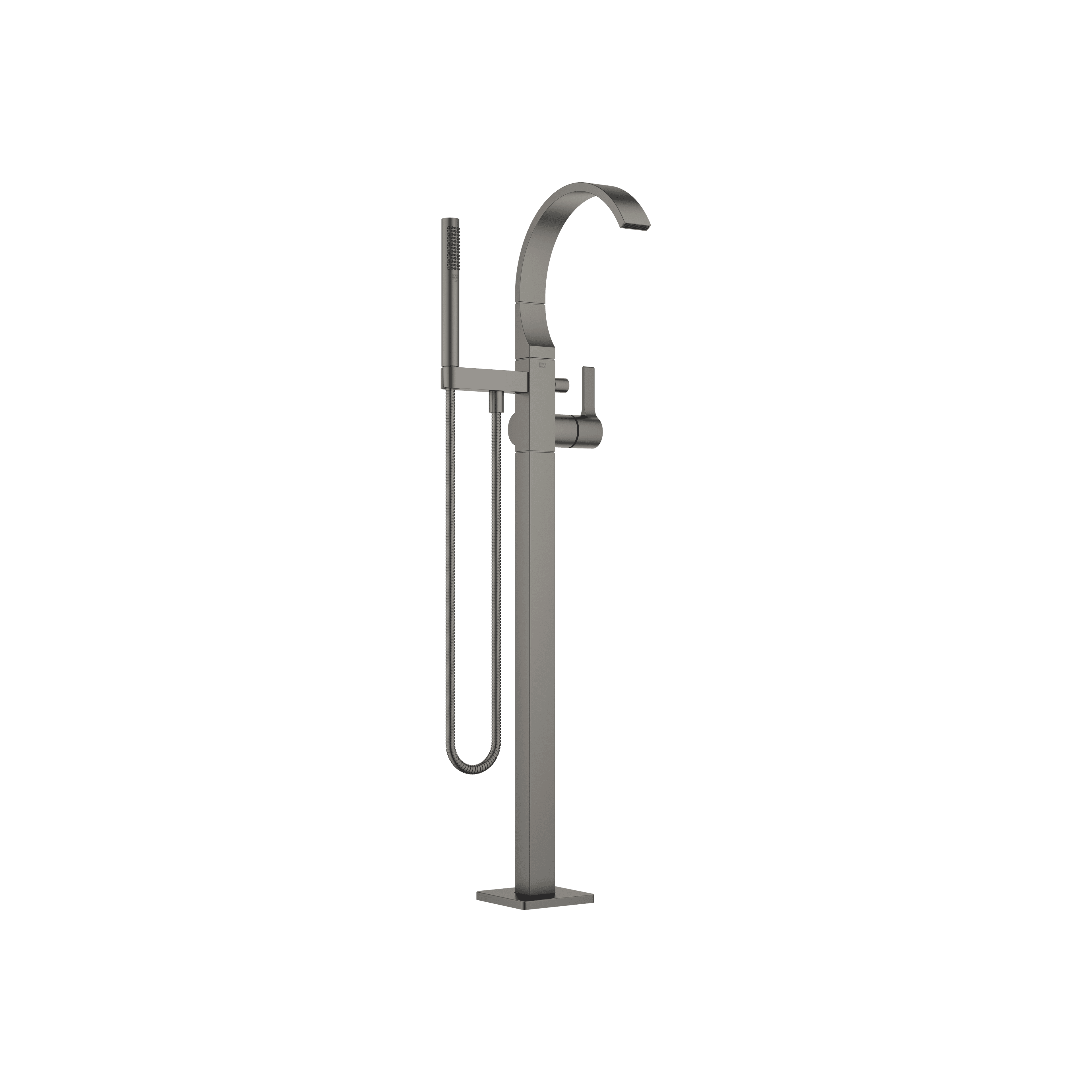 CYO Single-lever bath mixer with stand pipe for free-standing assembly with hand shower set in Brushed Dark Platinum