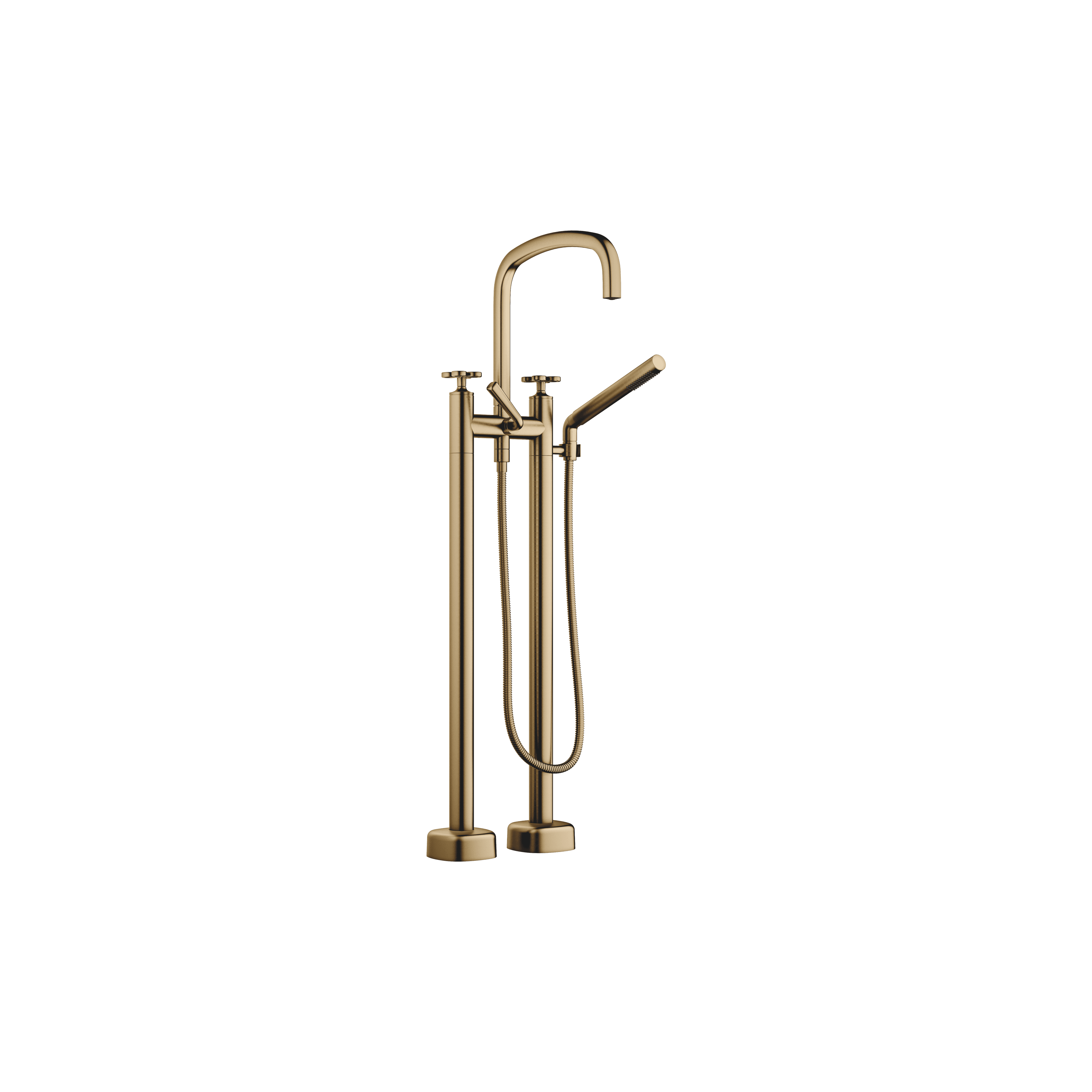 Two-hole bath mixer for free-standing assembly with hand shower set in Brushed Dark Brass (PVD)