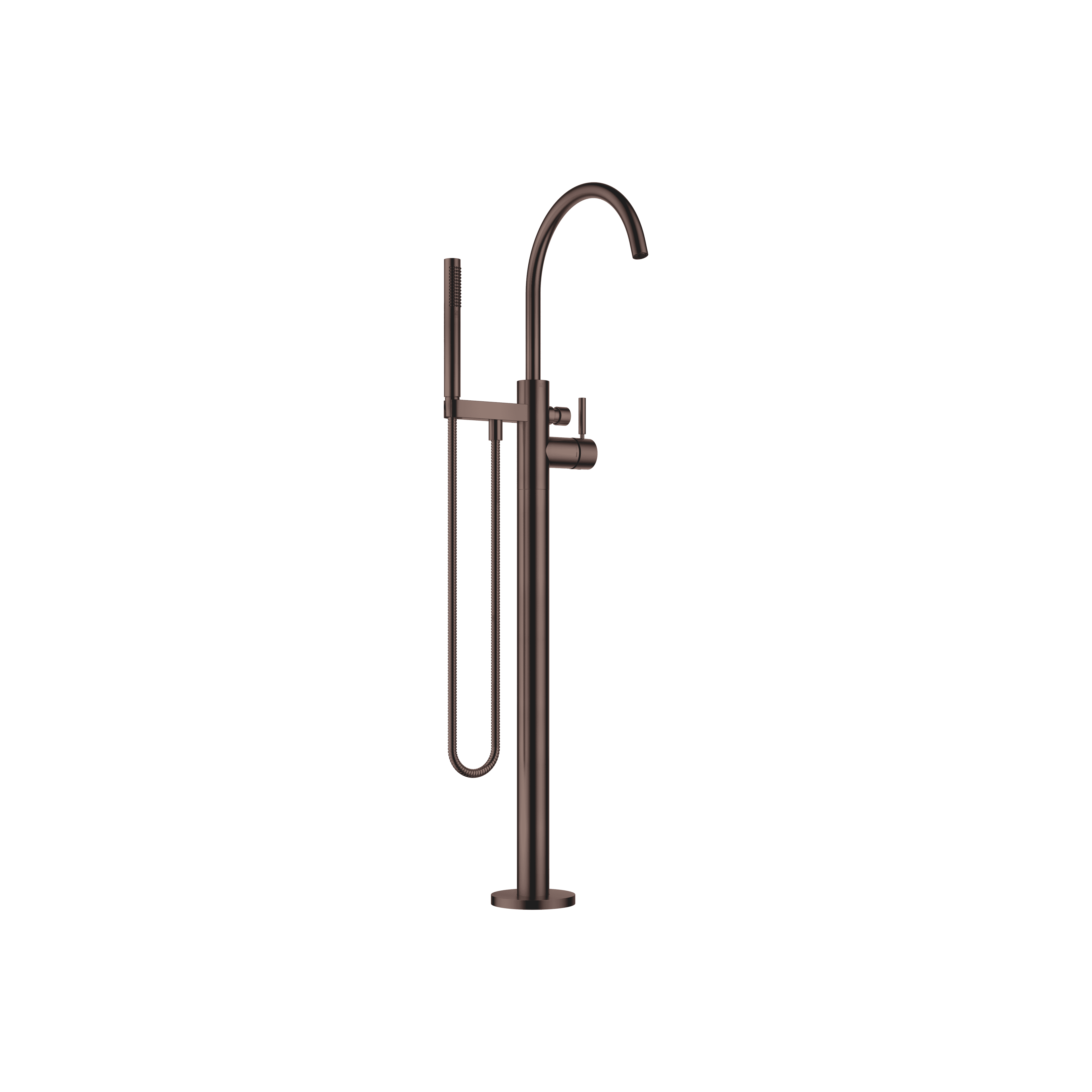 Single-lever bath mixer with stand pipe for free-standing assembly with hand shower set in Brushed Dark Bronze (PVD)