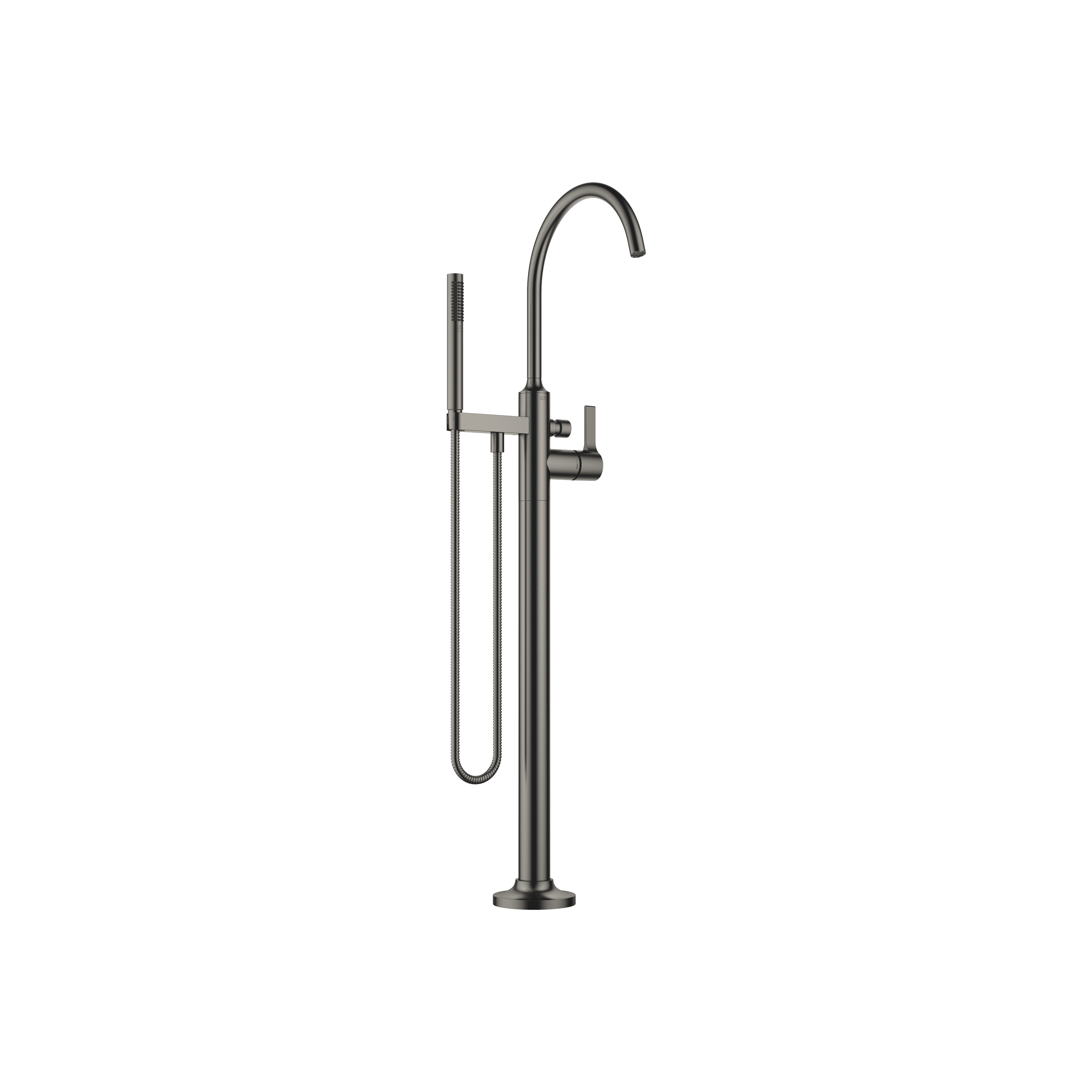 VAIA Single-lever bath mixer with stand pipe for free-standing assembly with hand shower set in Brushed Dark Platinum