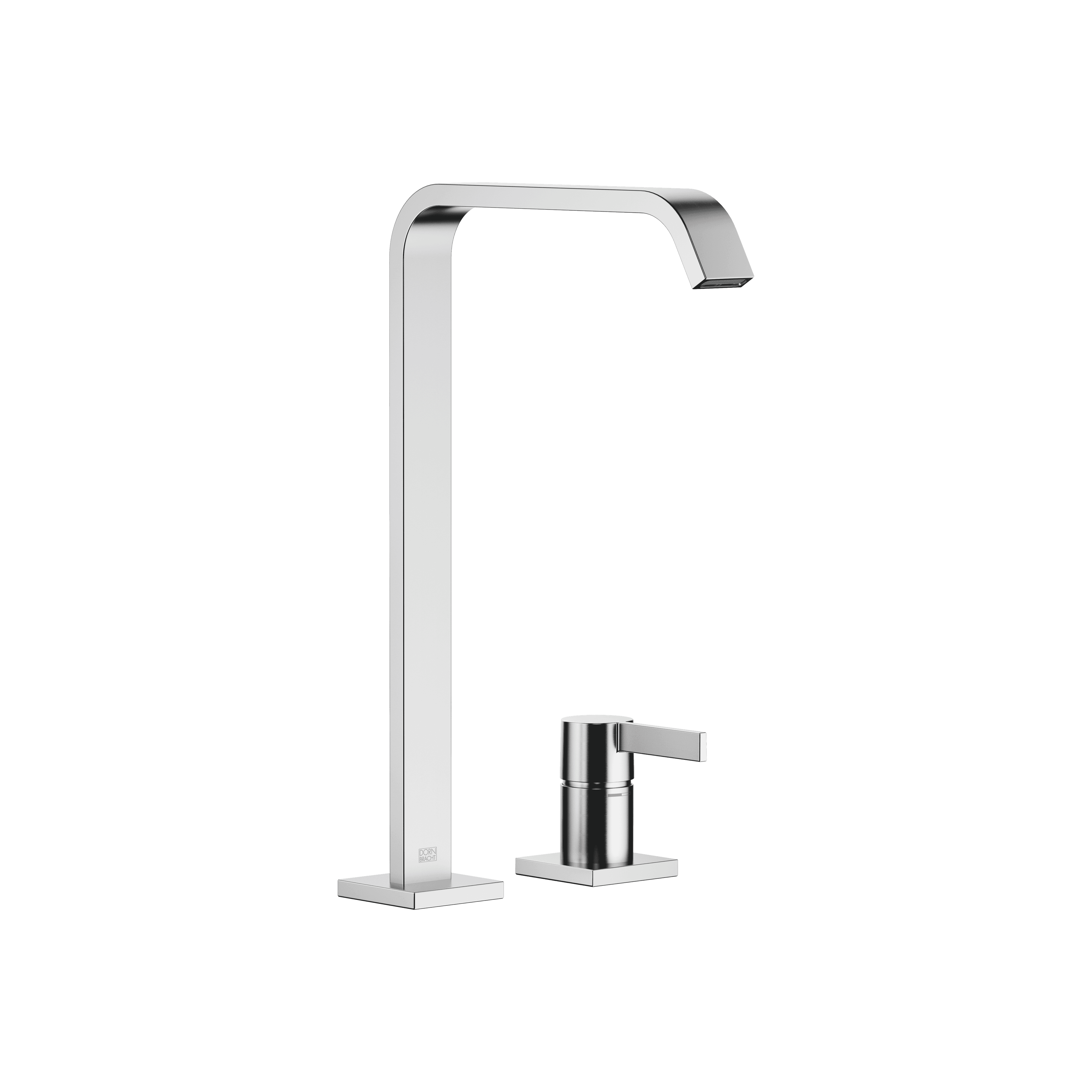 IMO Two-hole basin mixer with high spout without pop-up waste in Brushed Chrome