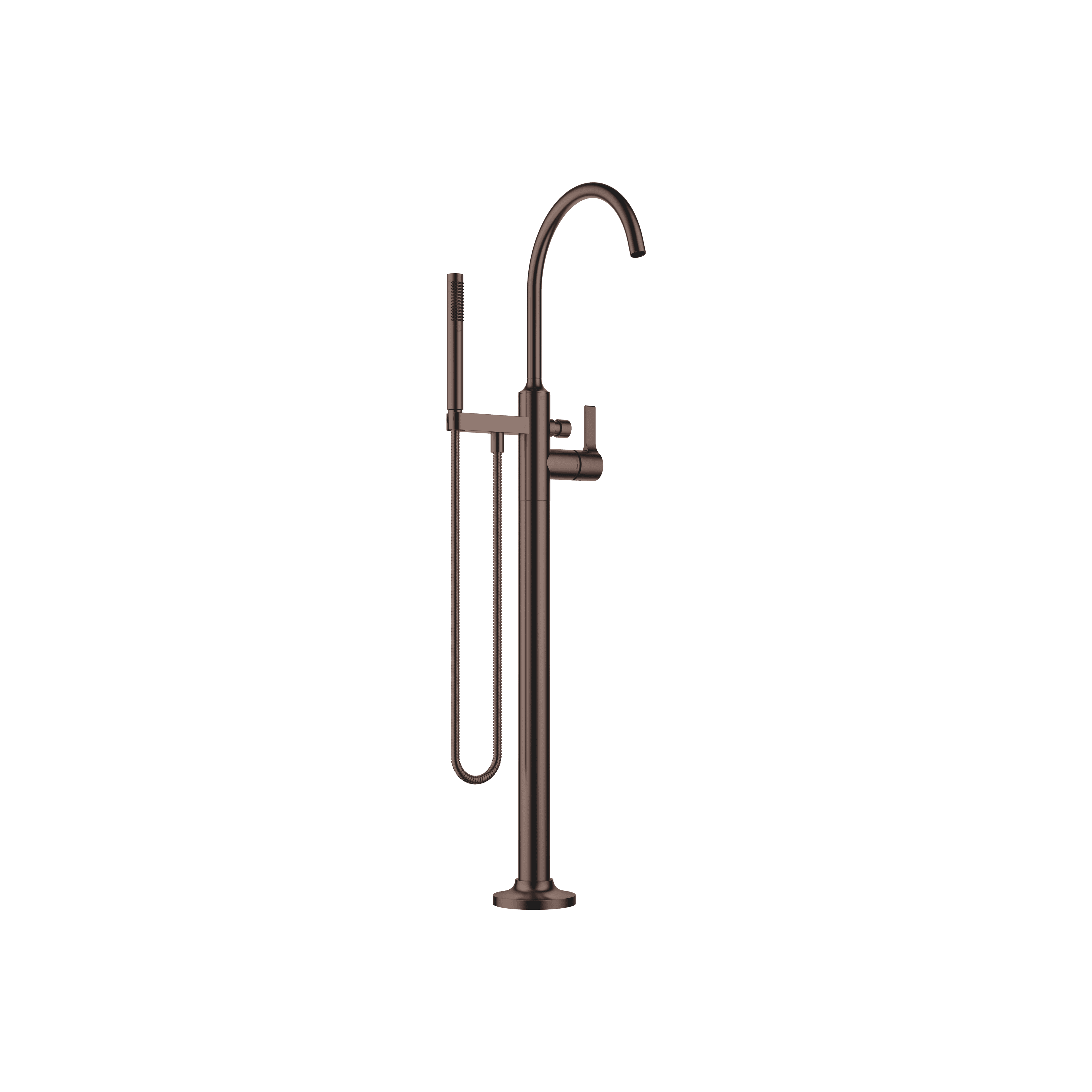 VAIA Single-lever bath mixer with stand pipe for free-standing assembly with hand shower set in Brushed Dark Bronze (PVD)