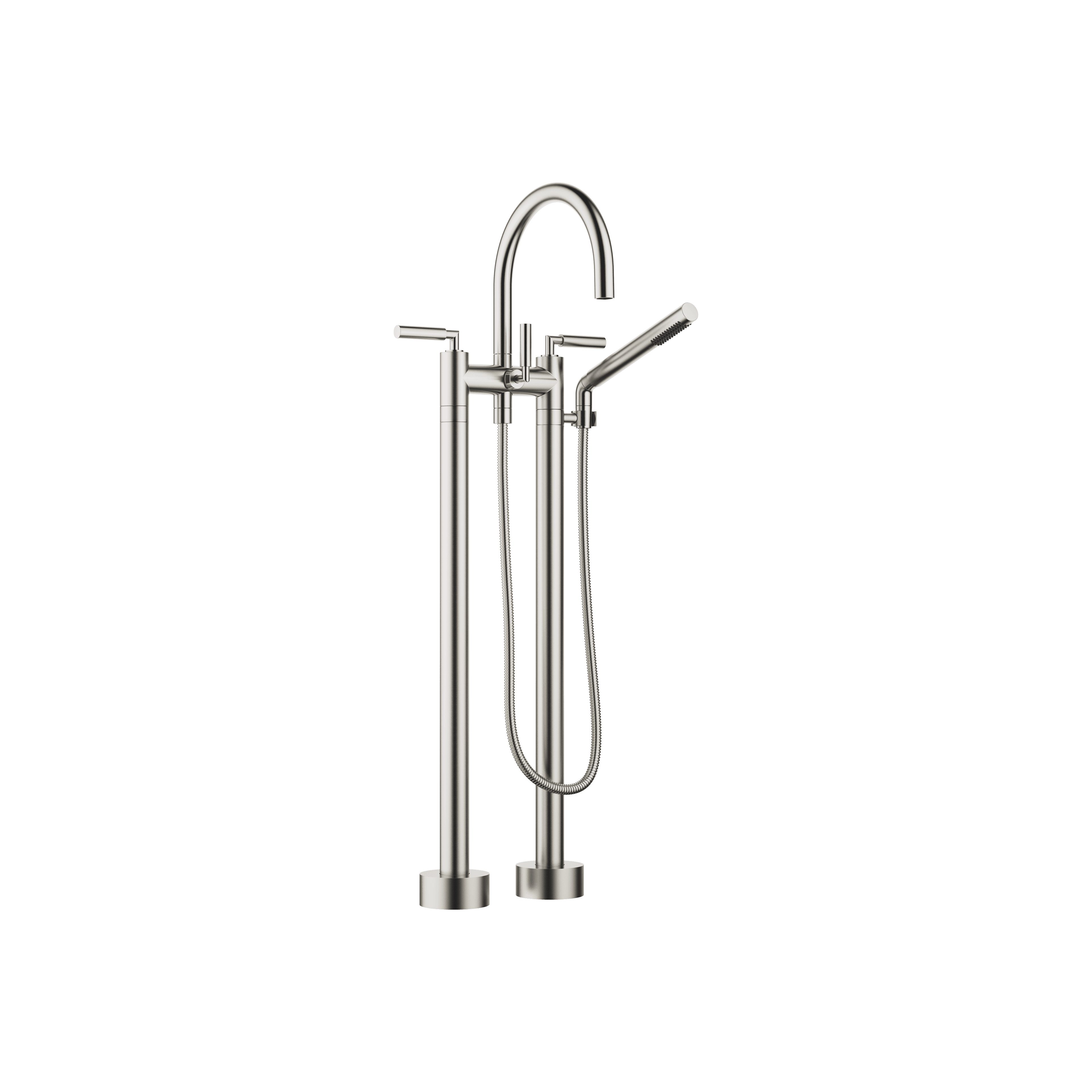 TARA Two-hole bath mixer for free-standing assembly with hand shower set in Brushed Platinum