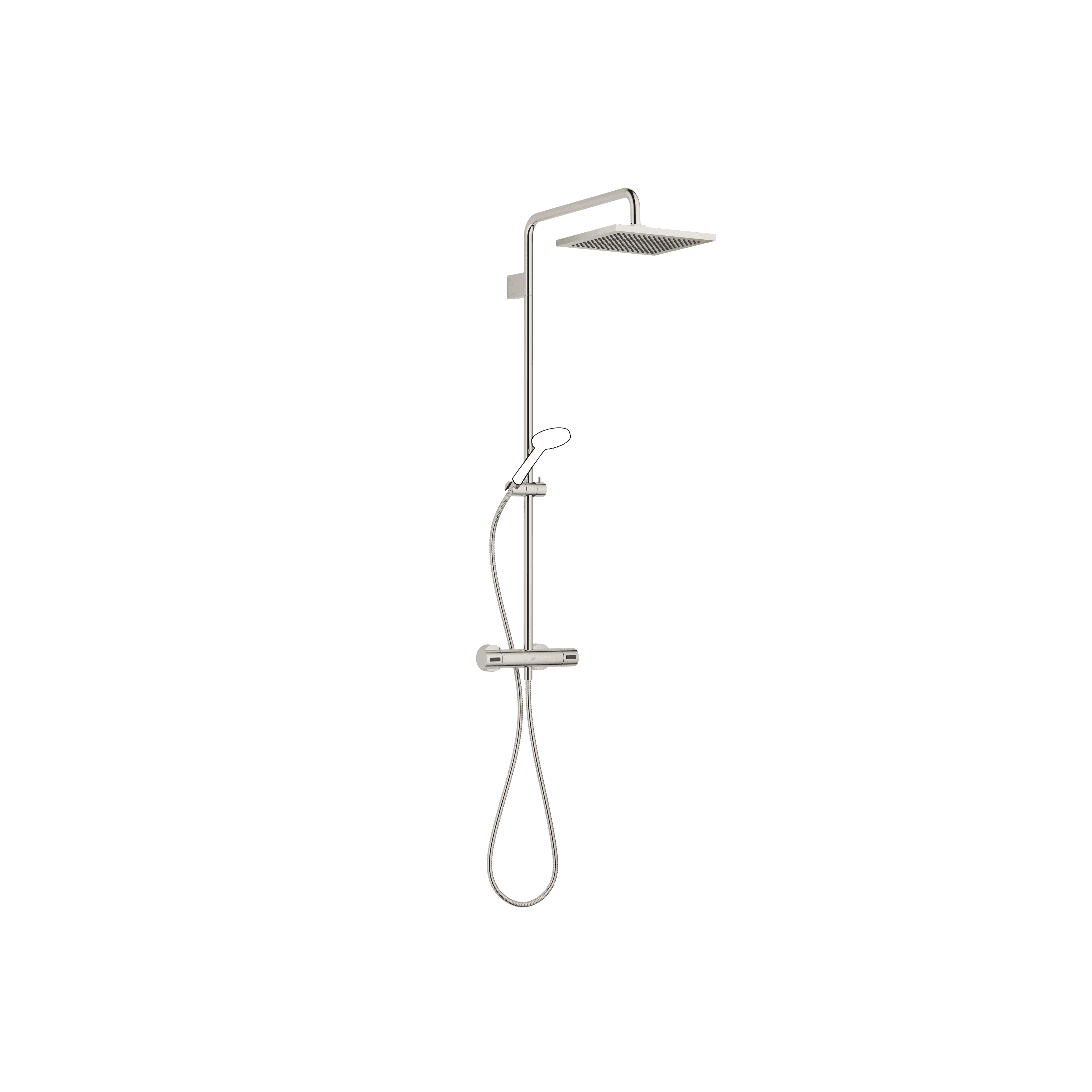 Showerpipe with shower thermostat without hand shower FlowReduce in Platinum