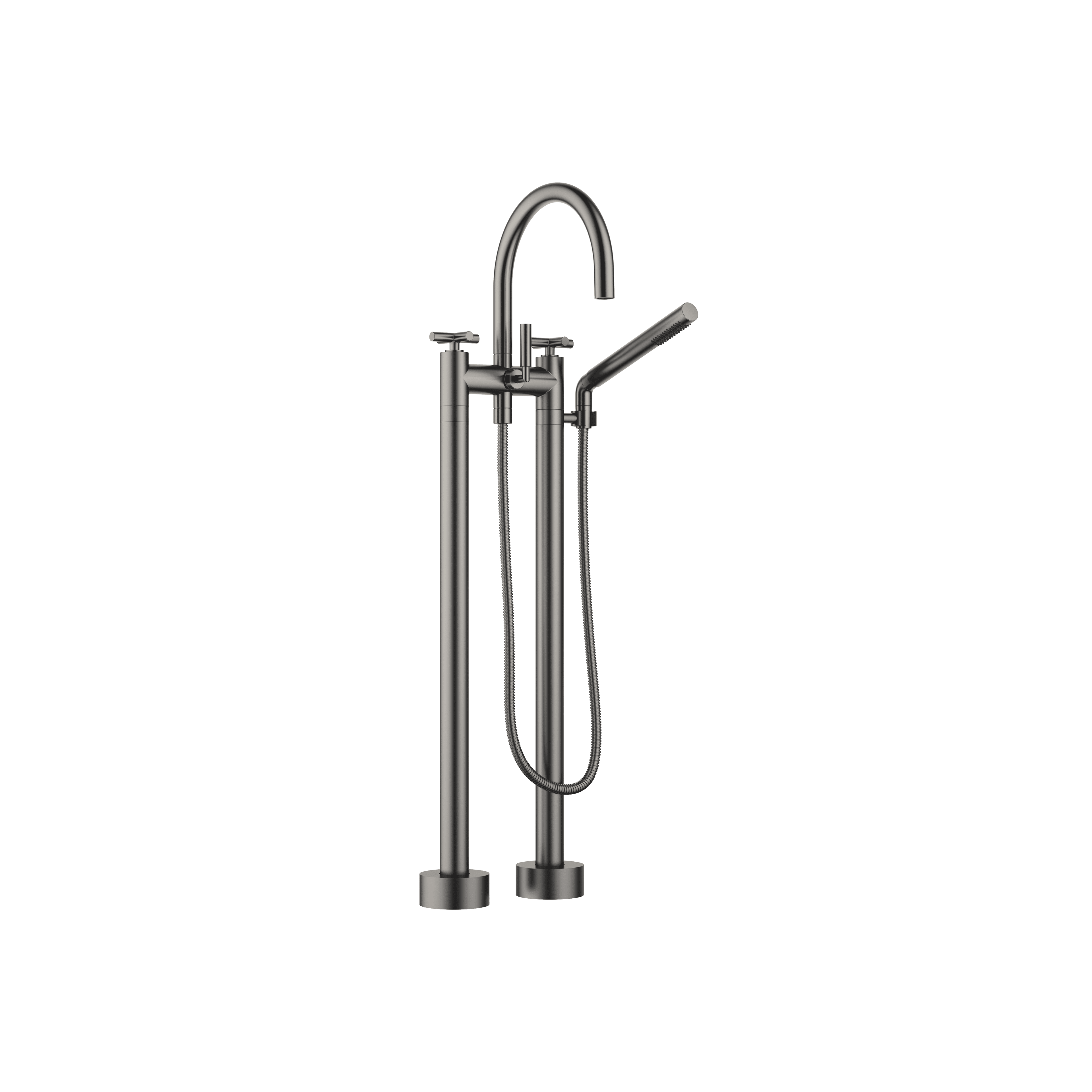 TARA Two-hole bath mixer for free-standing assembly with hand shower set in Brushed Dark Platinum
