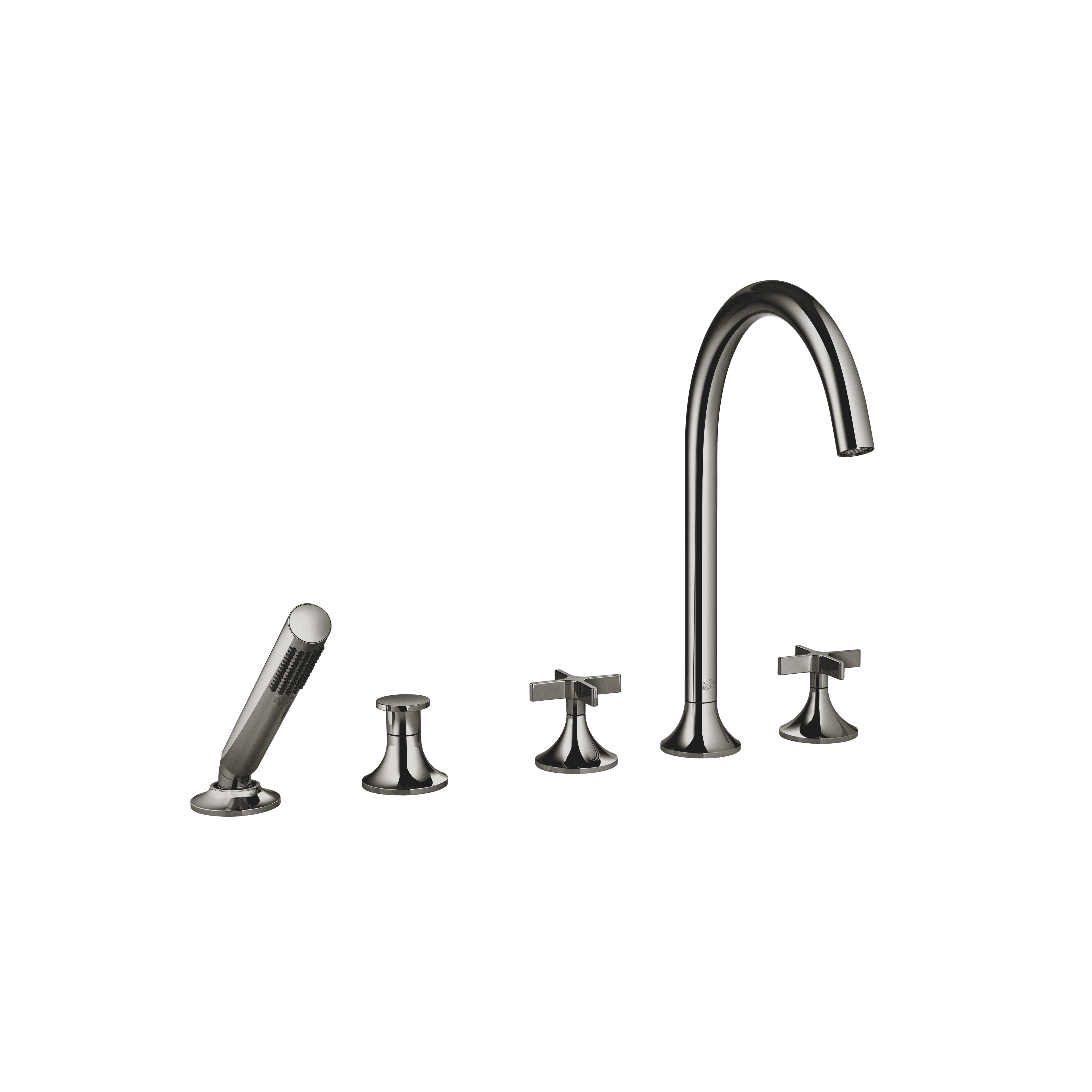 VAIA Five-hole bath mixer for deck mounting with diverter in Dark Chrome