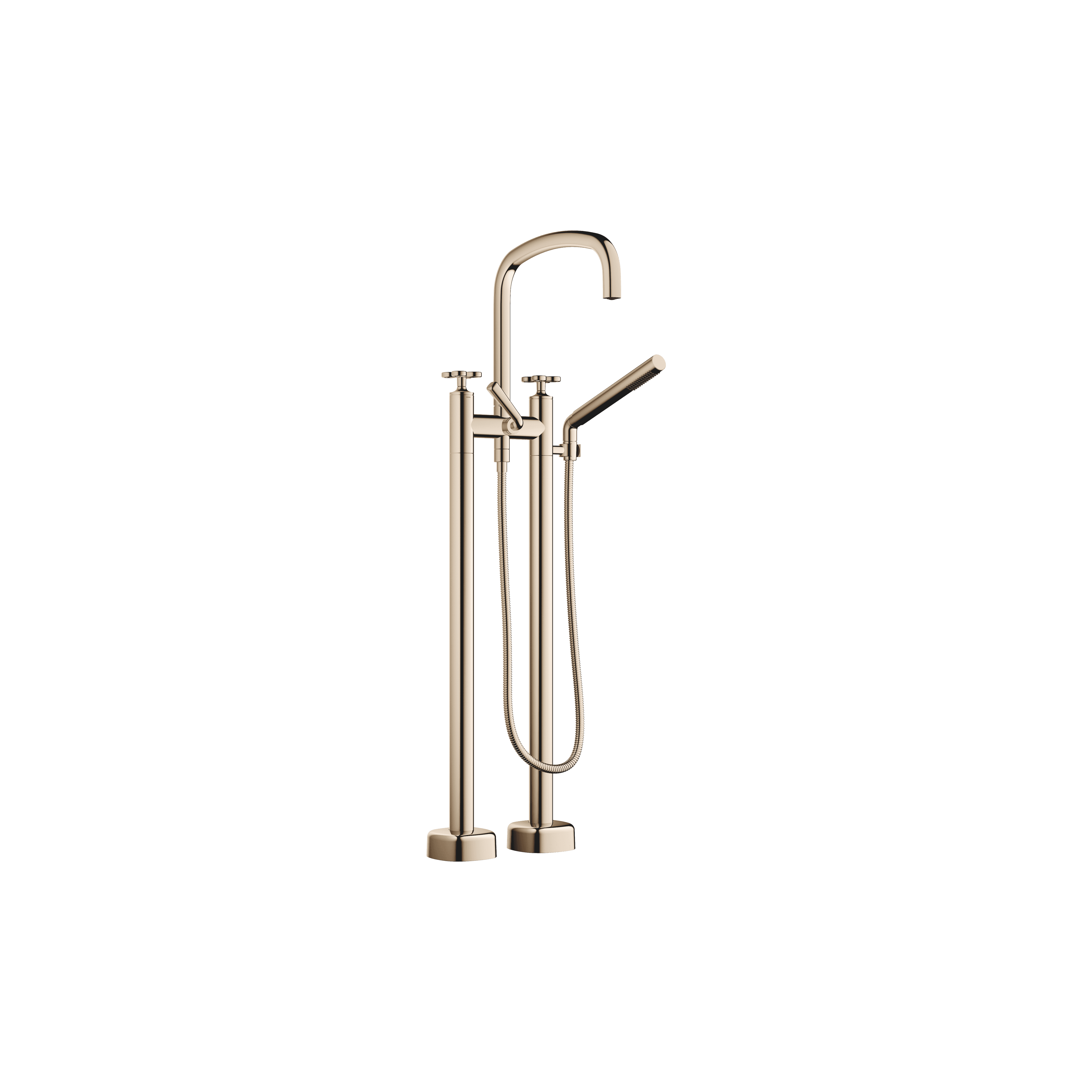 Two-hole bath mixer for free-standing assembly with hand shower set in Champagne (22kt Gold)