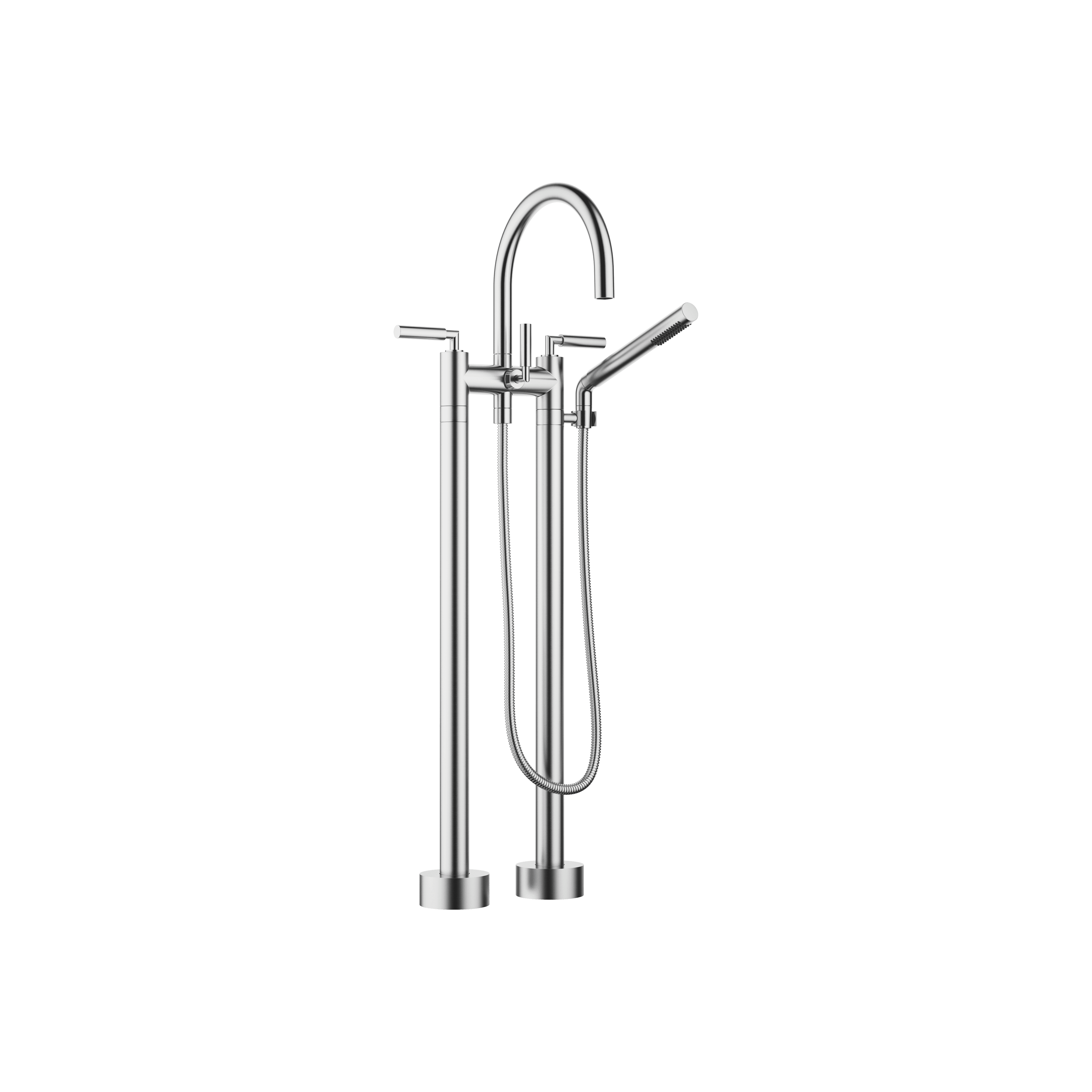TARA Two-hole bath mixer for free-standing assembly with hand shower set in Brushed Chrome