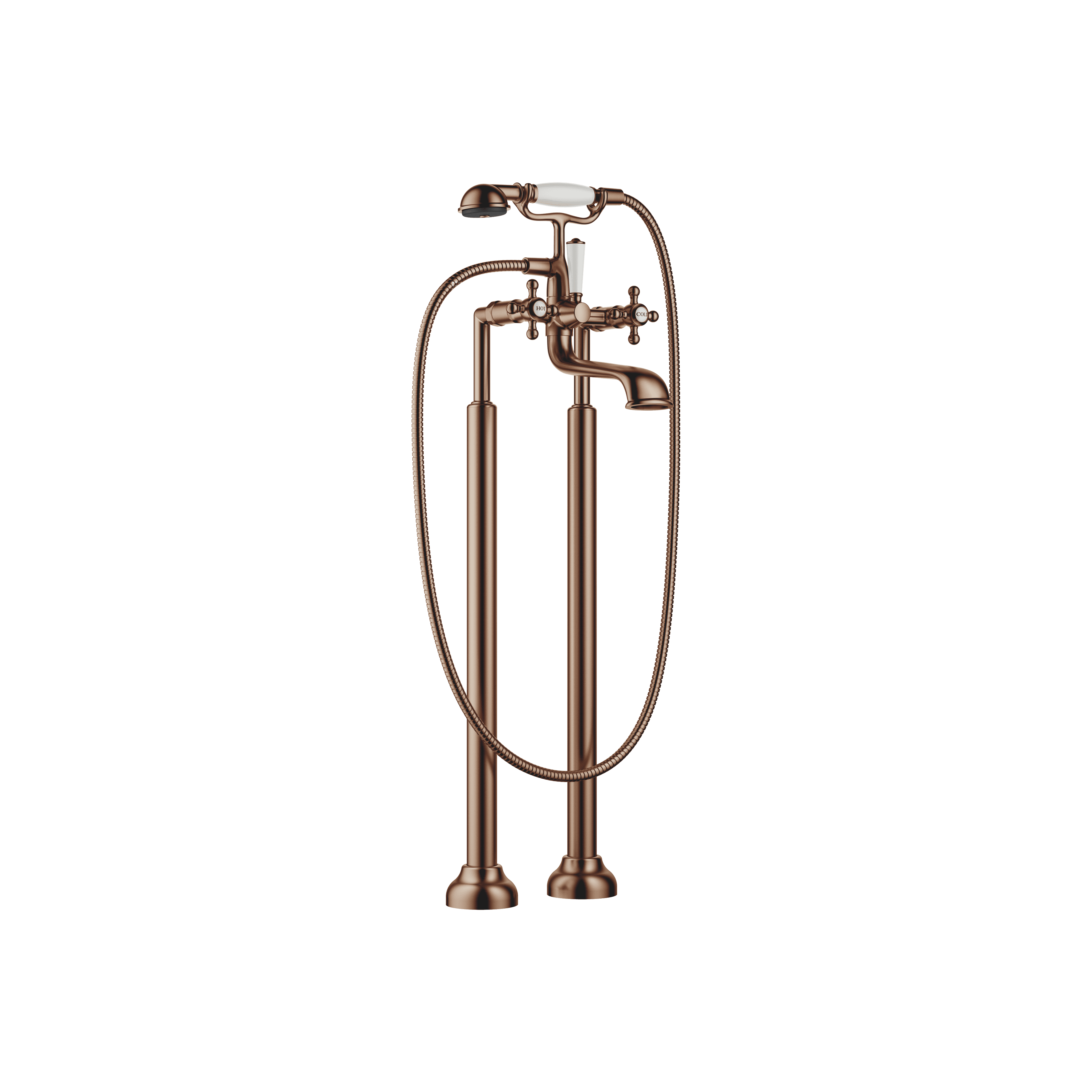 MADISON Two-hole bath mixer for free-standing assembly with hand shower set in Brushed Bronze (PVD)