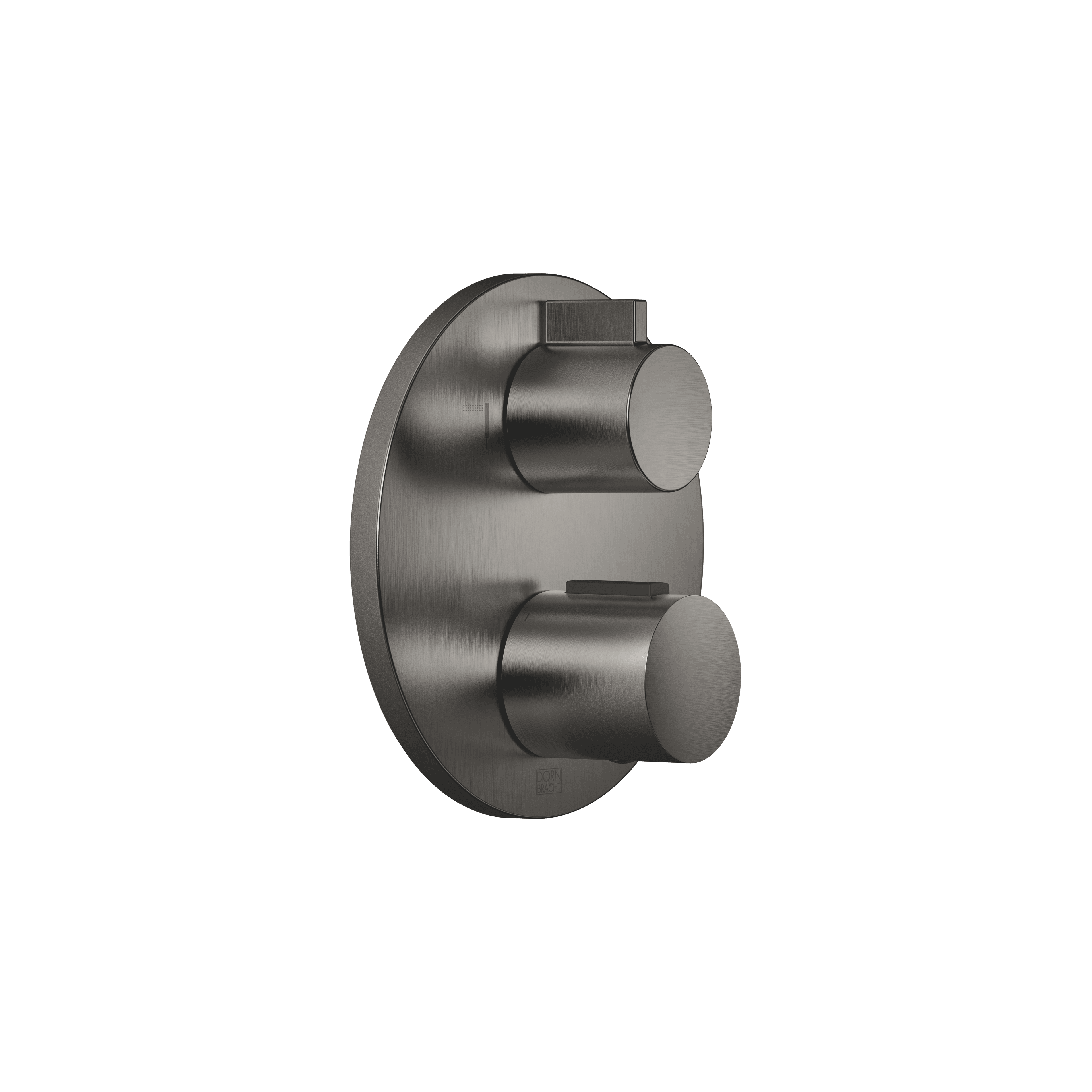 Concealed thermostat with two function volume control in Brushed Dark Platinum
