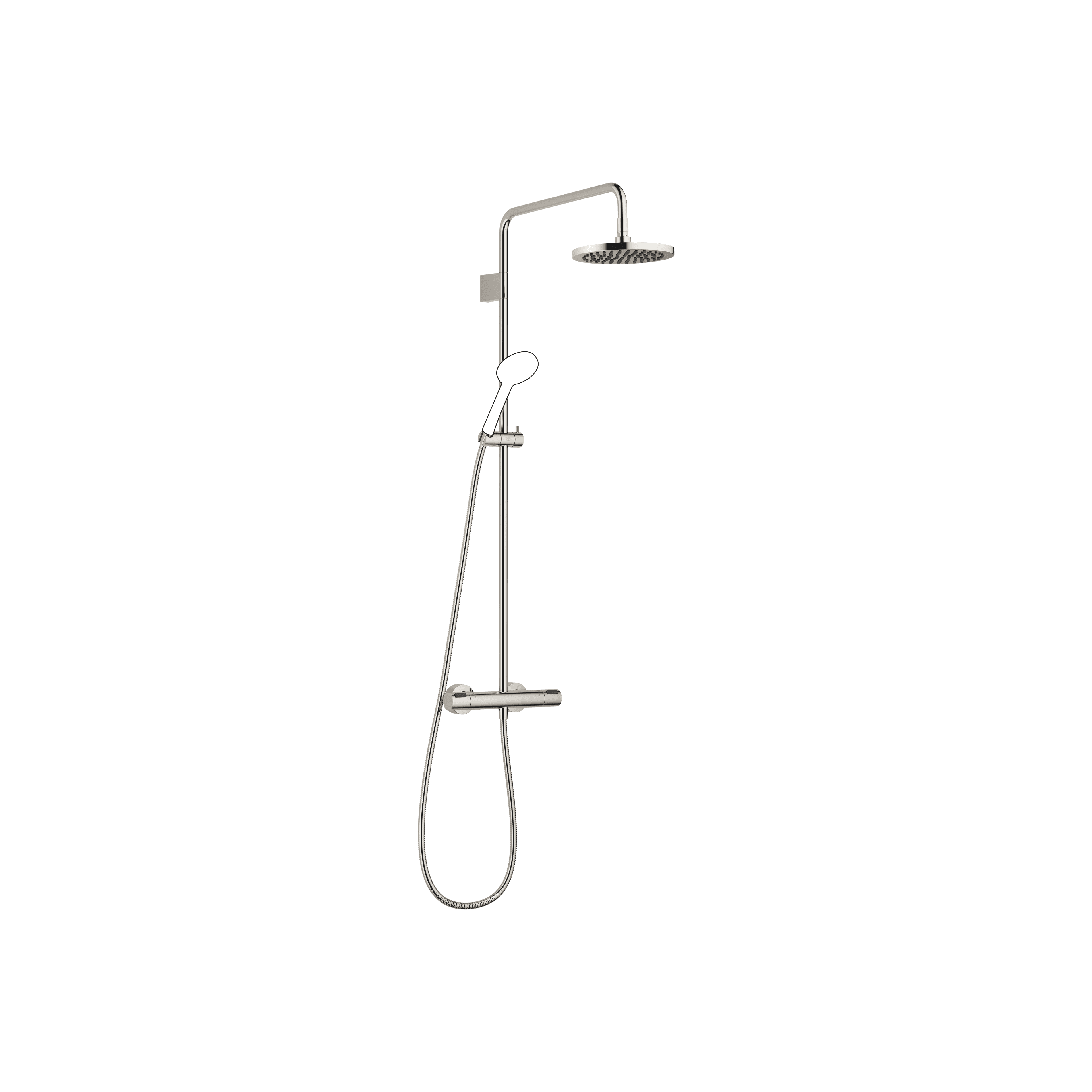 Shower pipe with shower thermostat without hand shower FlowReduce 220 mm in Platinum