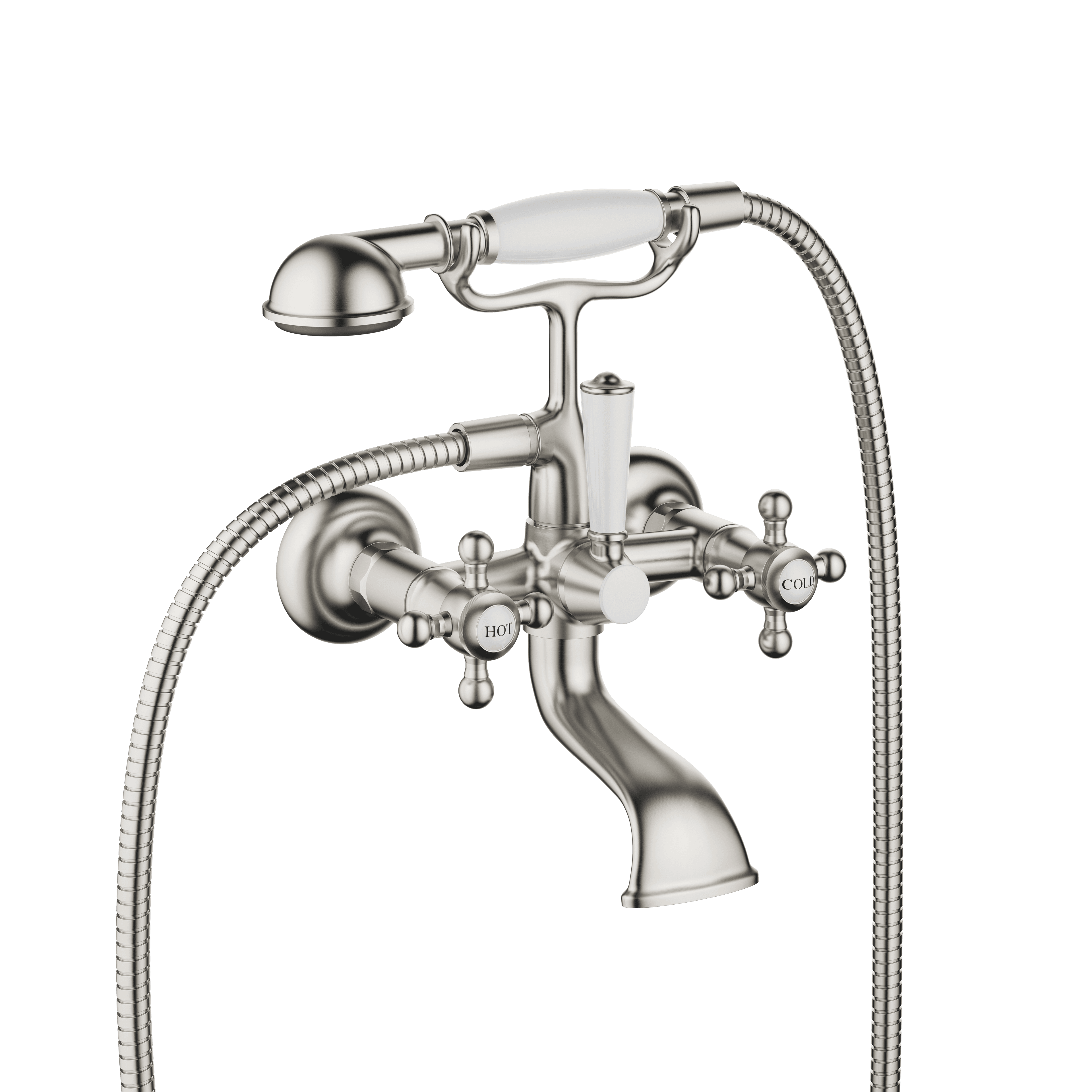 MADISON Bath mixer for wall mounting with hand shower set in Brushed Platinum