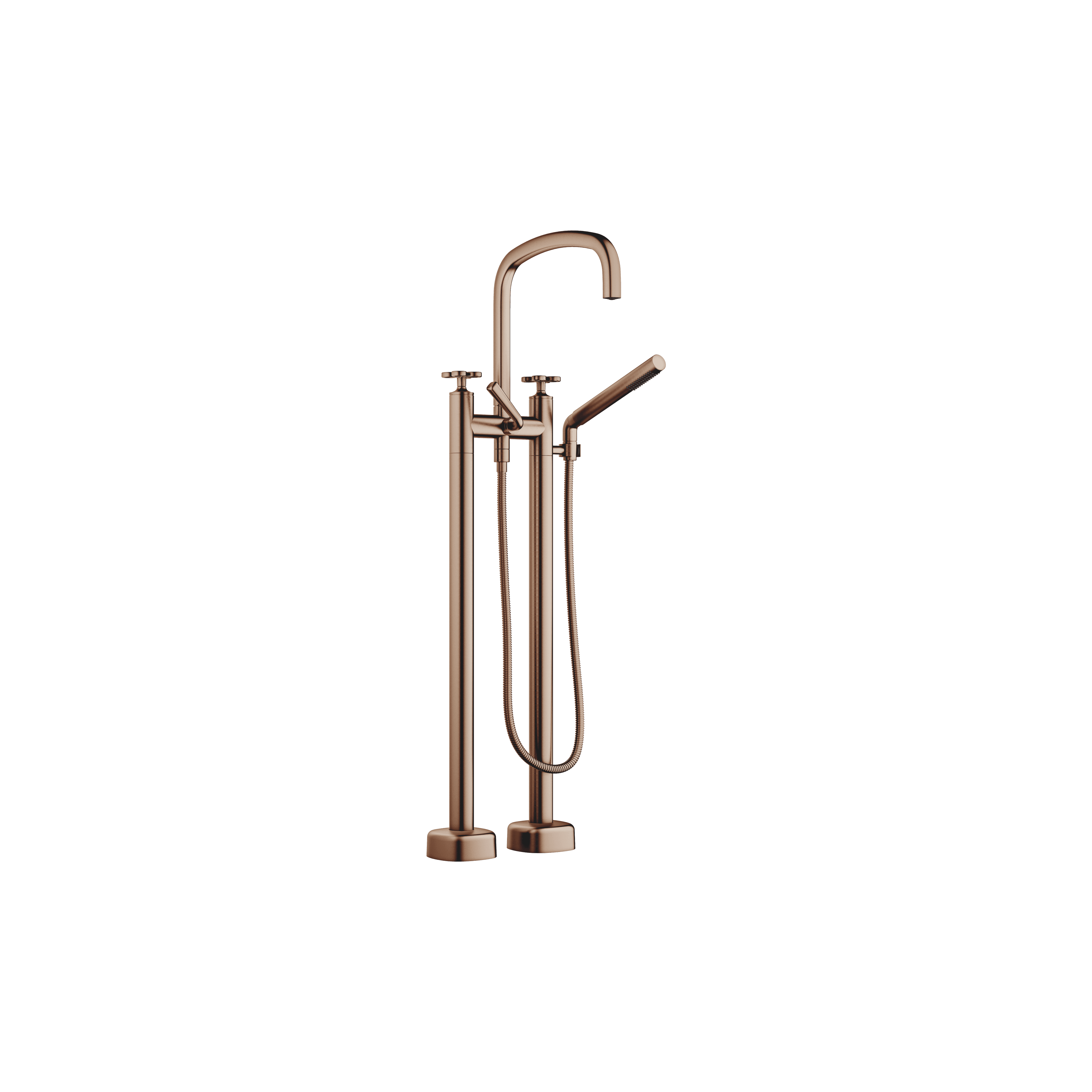 Two-hole bath mixer for free-standing assembly with hand shower set in Brushed Bronze (PVD)