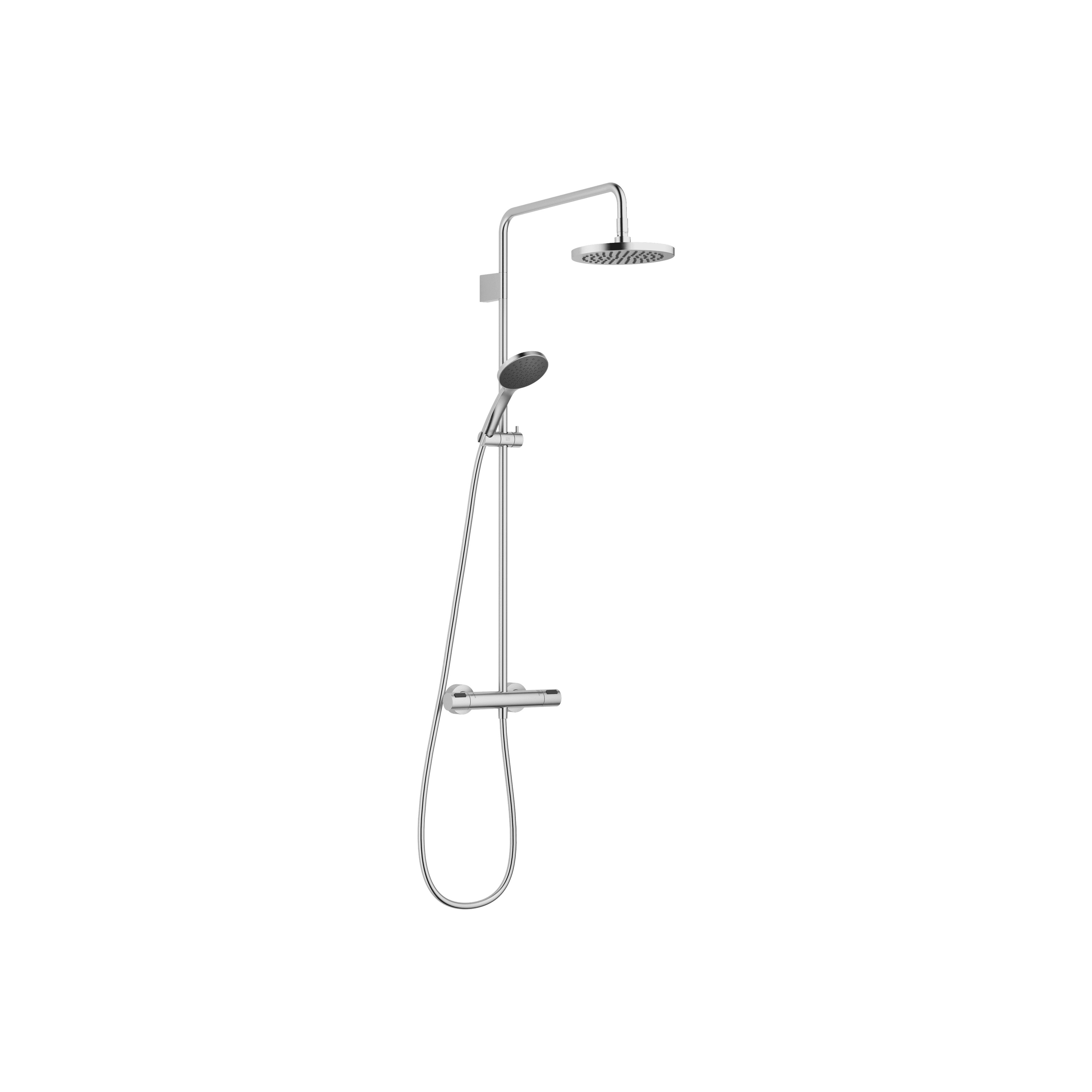 Shower pipe with shower thermostat with hand shower set FlowReduce 220 mm in Brushed Chrome