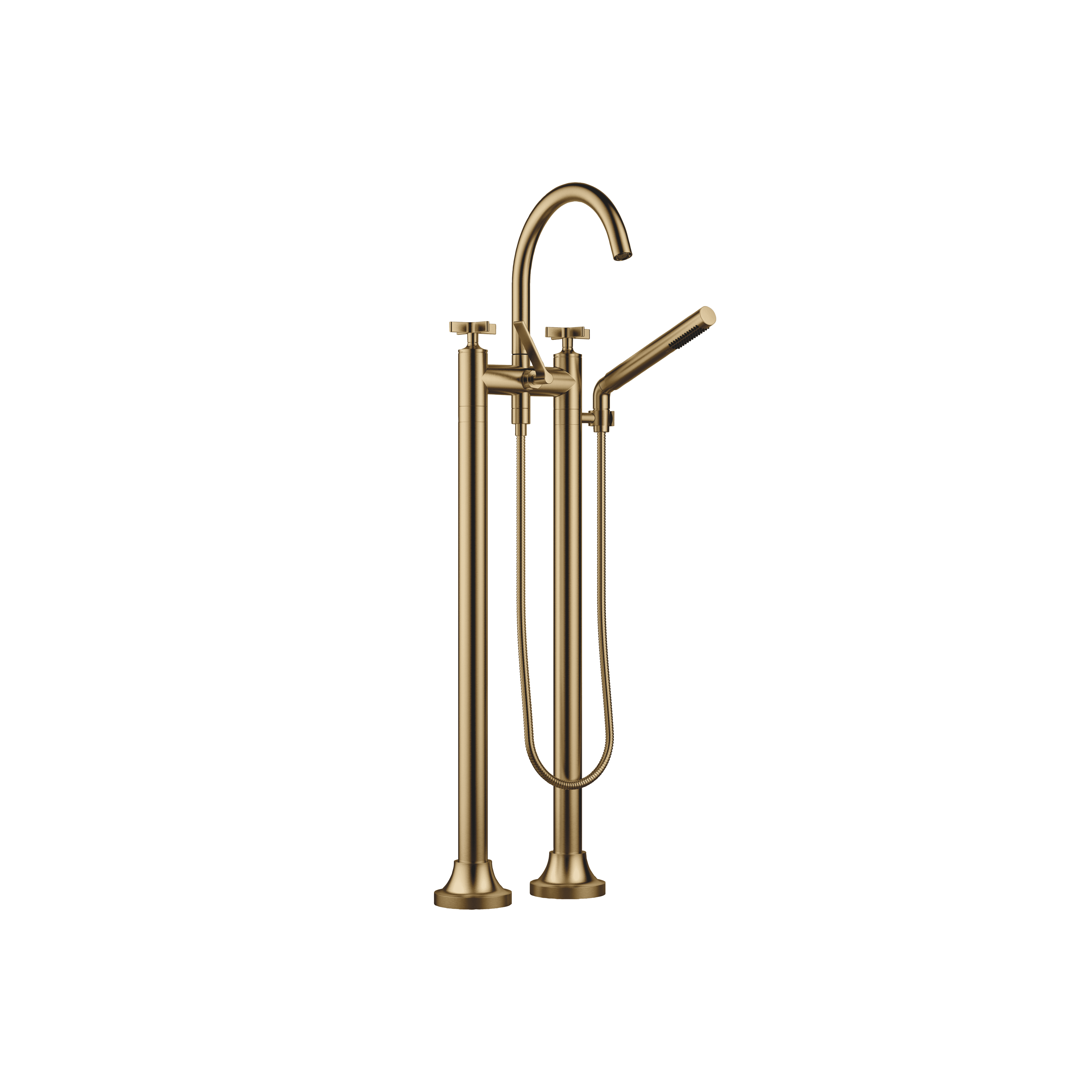 VAIA Two-hole bath mixer for free-standing assembly with hand shower set in Brushed Dark Brass (PVD)