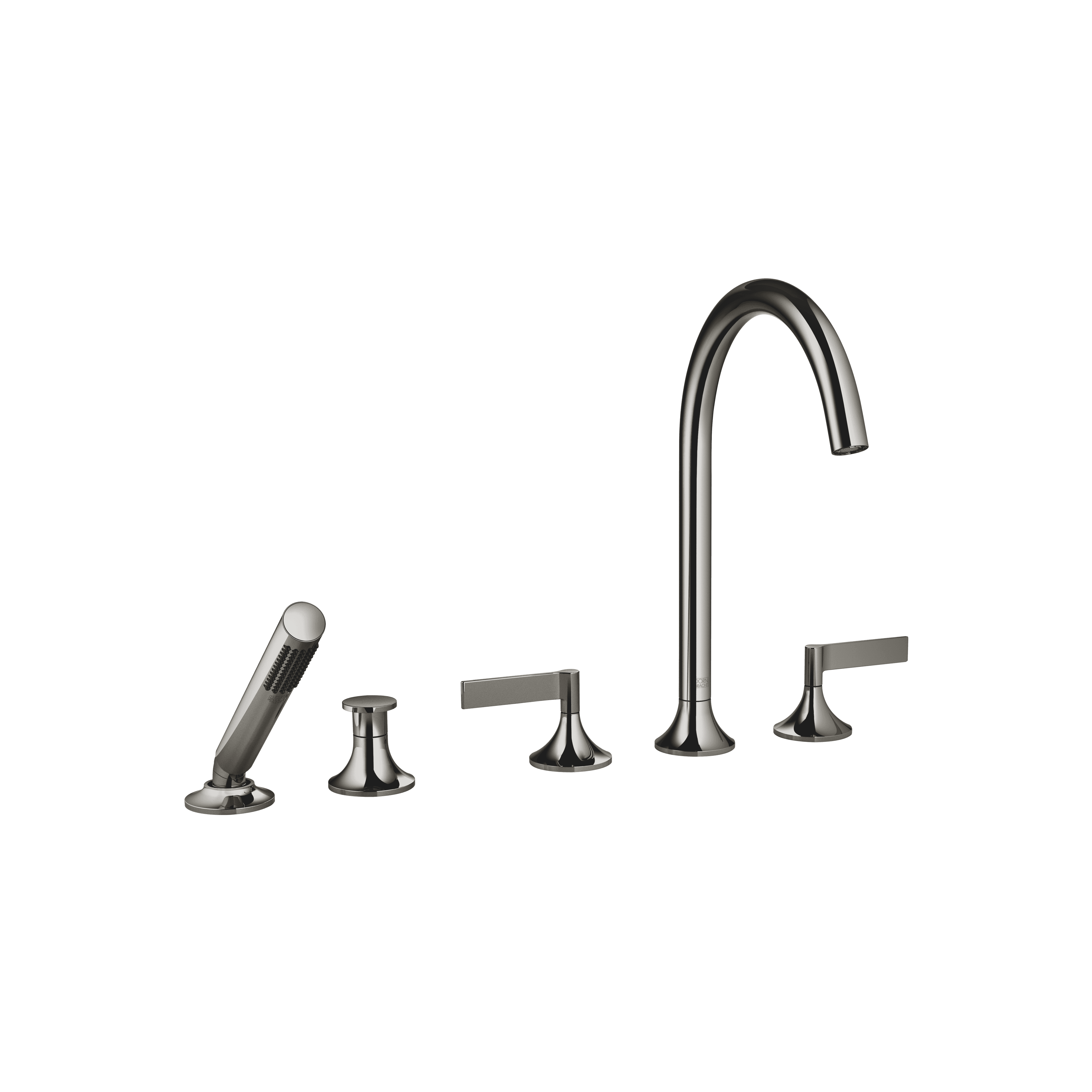 VAIA Five-hole bath mixer for deck mounting with diverter in Dark Chrome