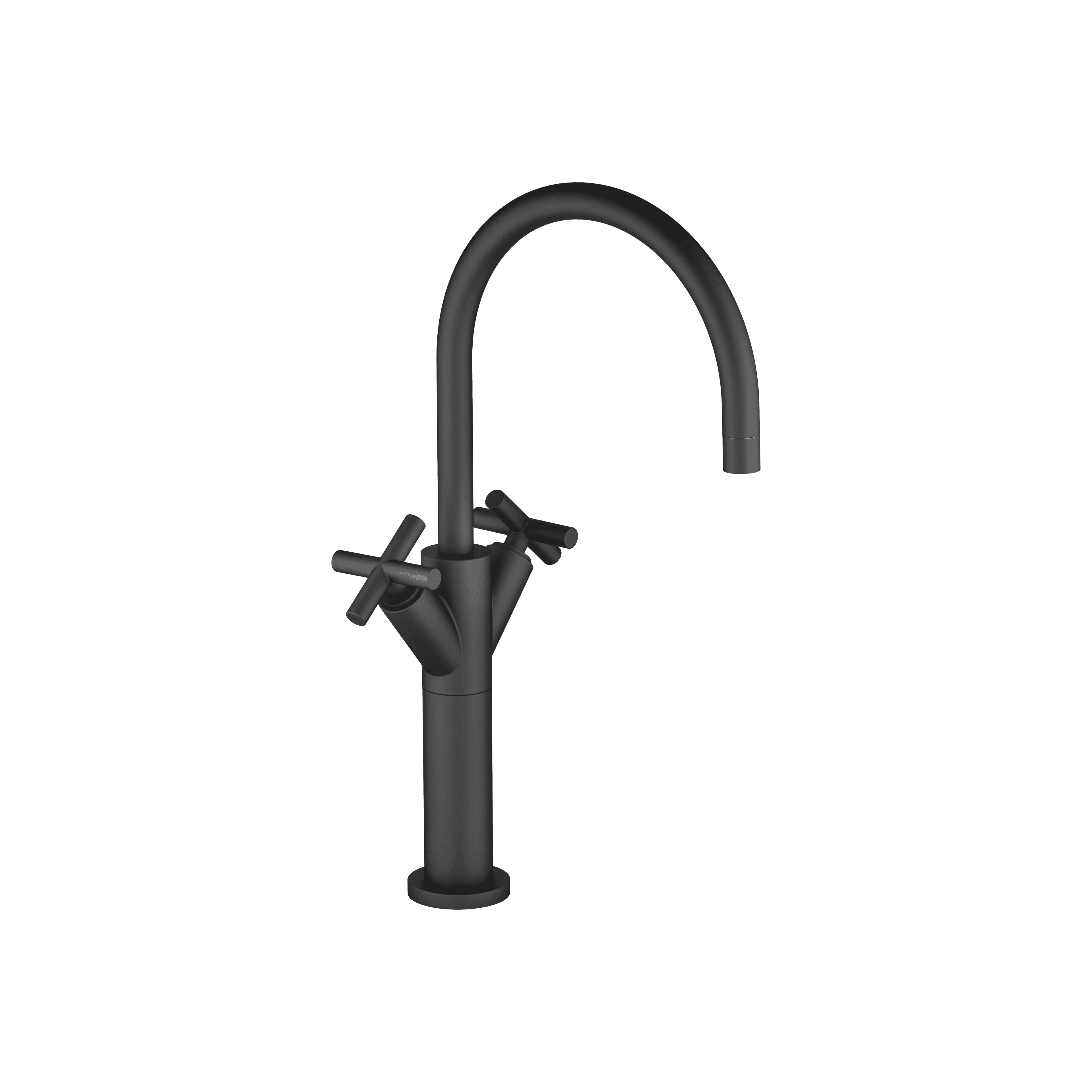 TARA Single-hole basin mixer with raised base without pop-up waste in Matte Black