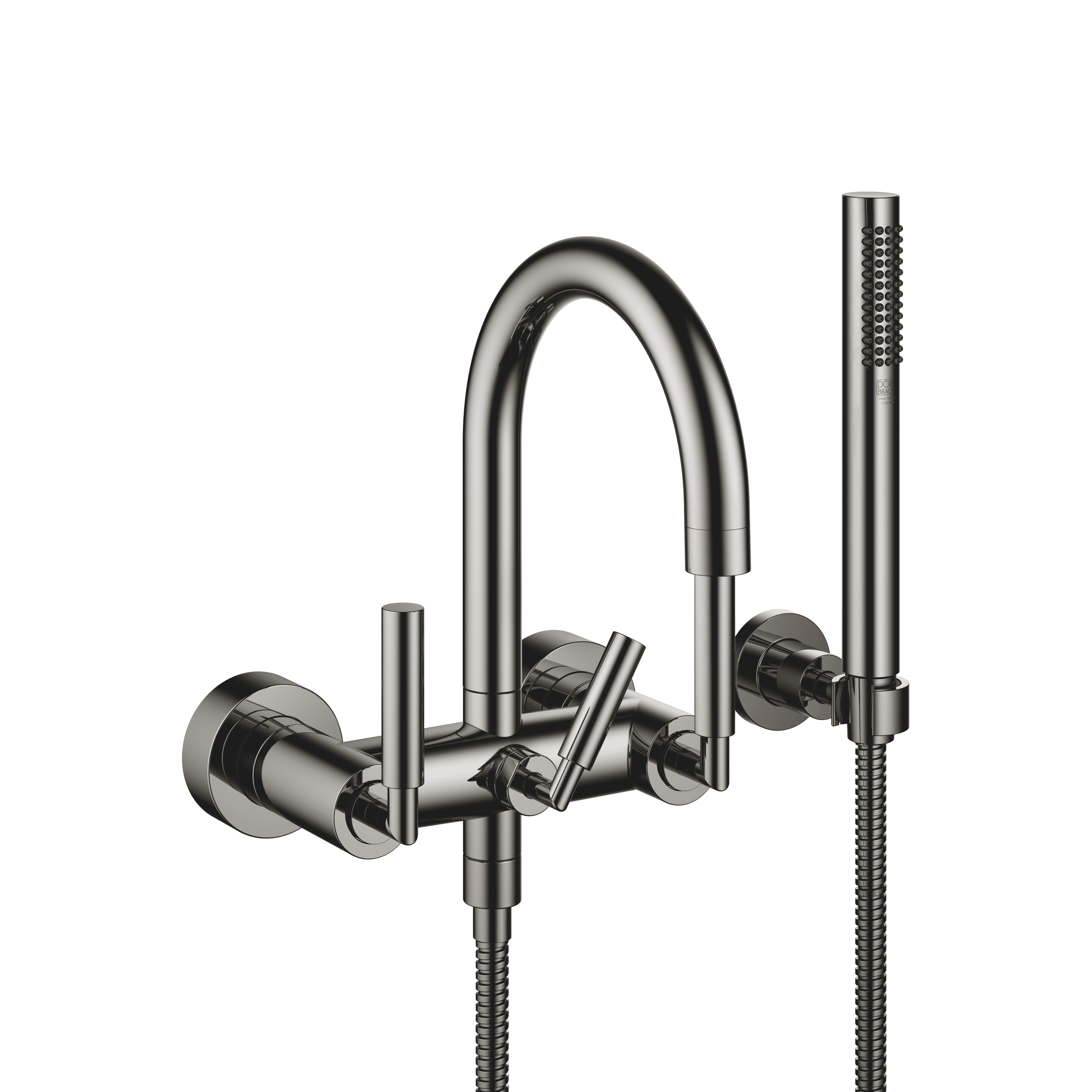 TARA Bath mixer for wall mounting with hand shower set in Dark Chrome