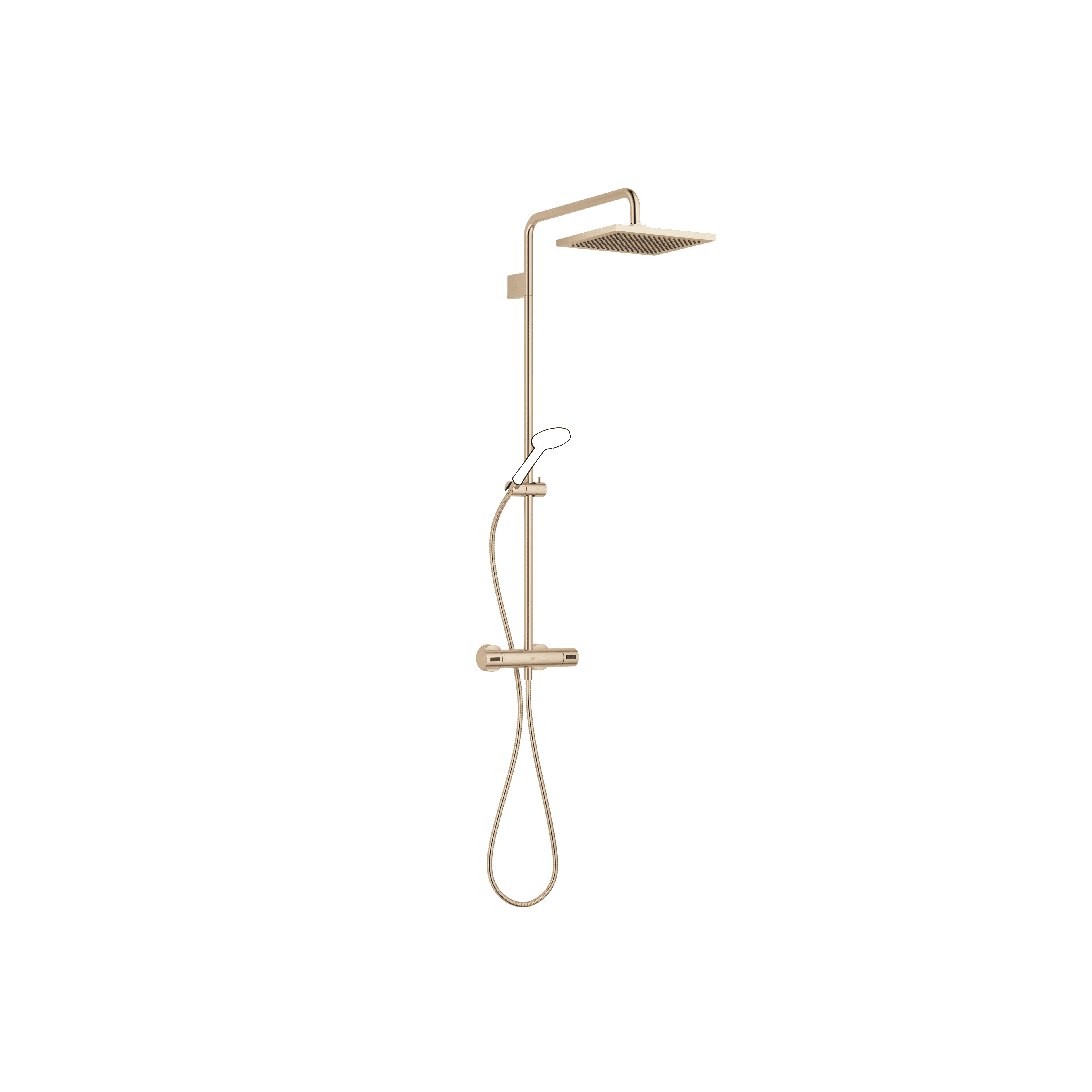 Showerpipe with shower thermostat without hand shower in Brushed Champagne (22kt Gold)