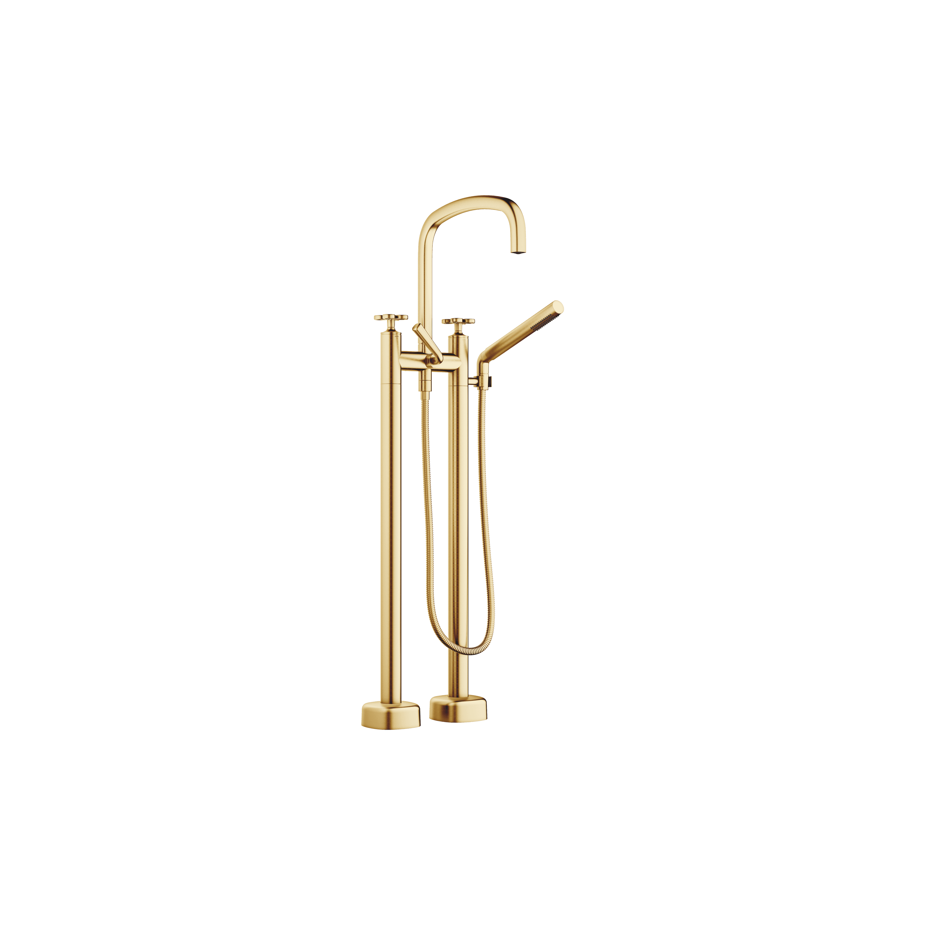 Two-hole bath mixer for free-standing assembly with hand shower set in Brushed Durabrass (23kt Gold)