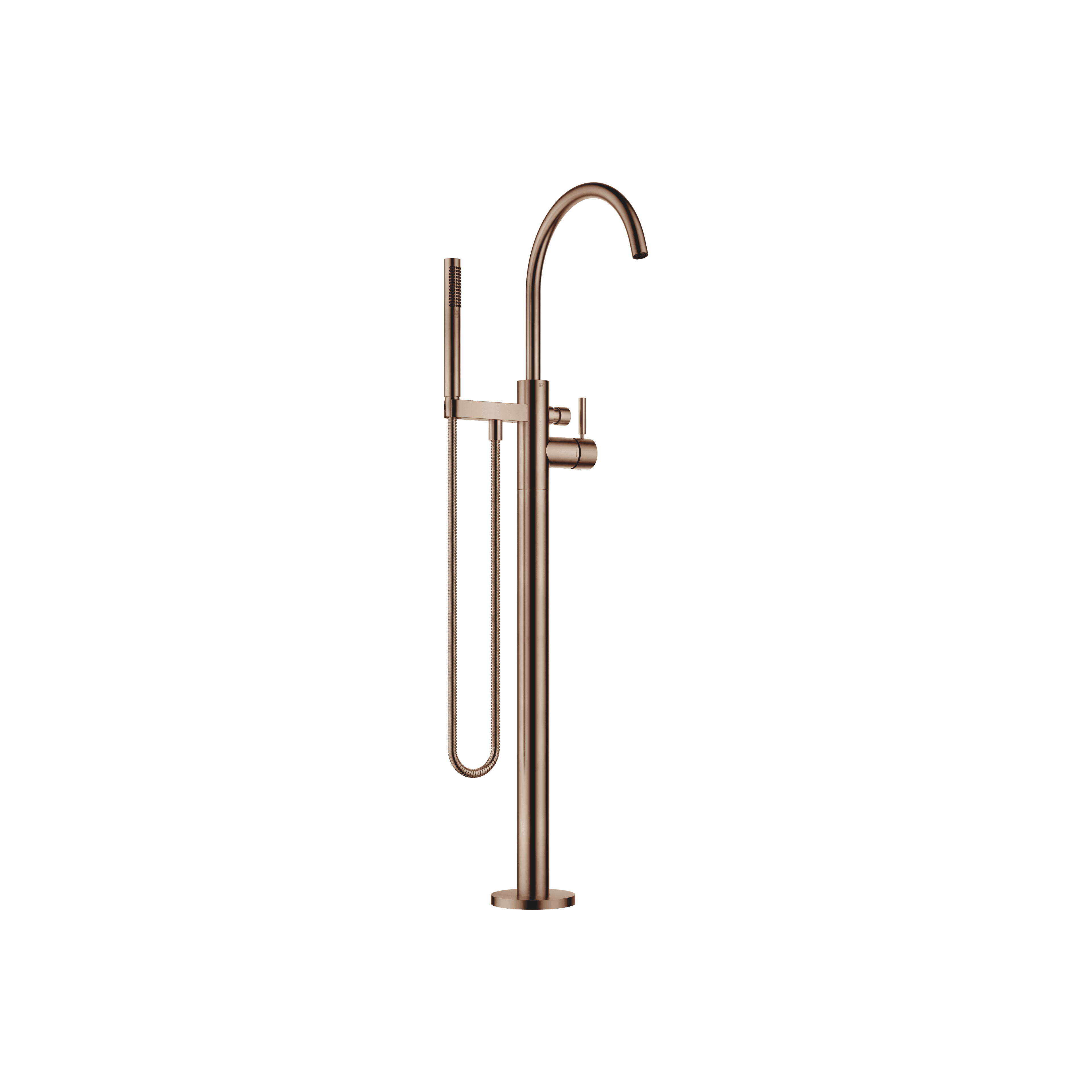 Single-lever bath mixer with stand pipe for free-standing assembly with hand shower set in Brushed Bronze (PVD)