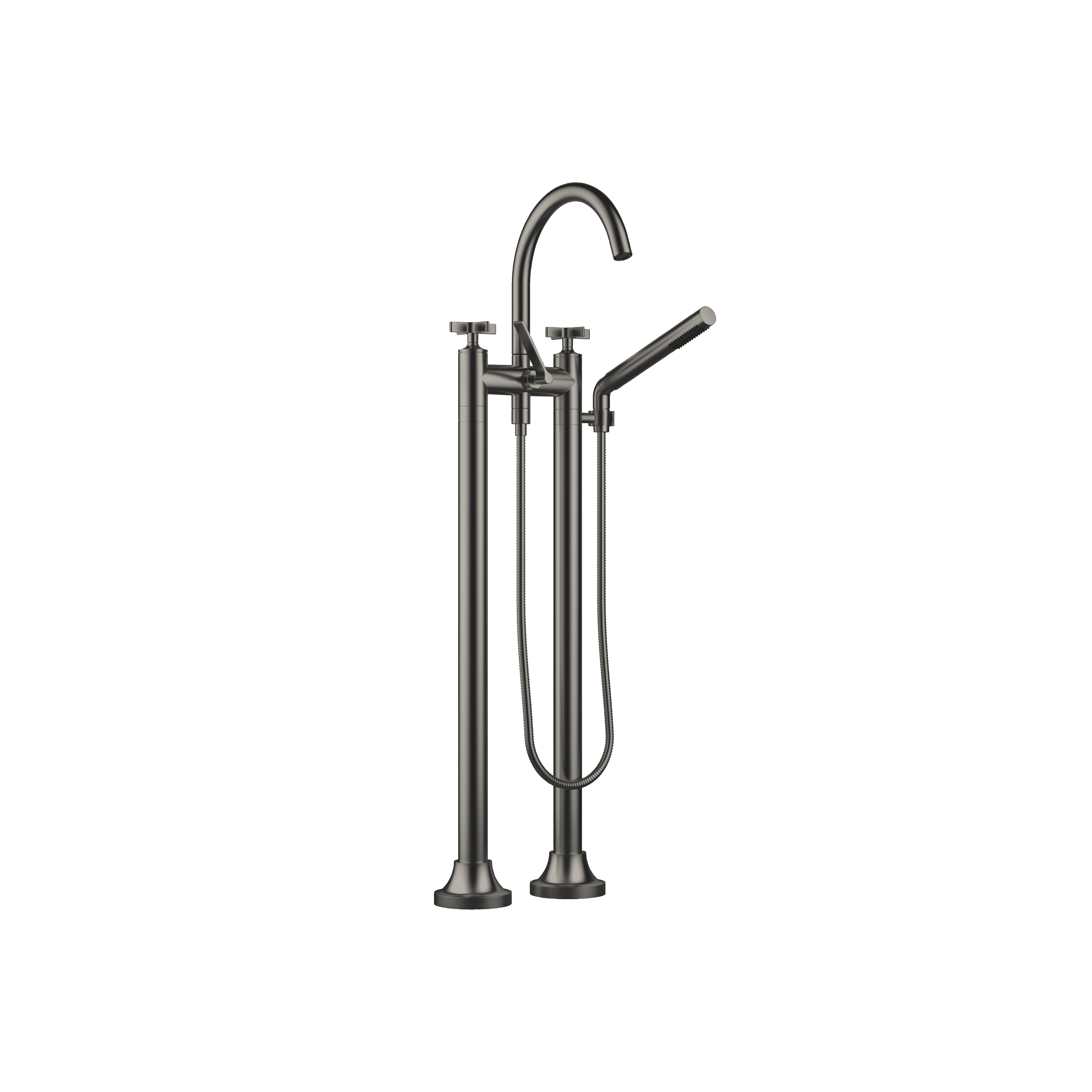 VAIA Two-hole bath mixer for free-standing assembly with hand shower set in Brushed Dark Platinum