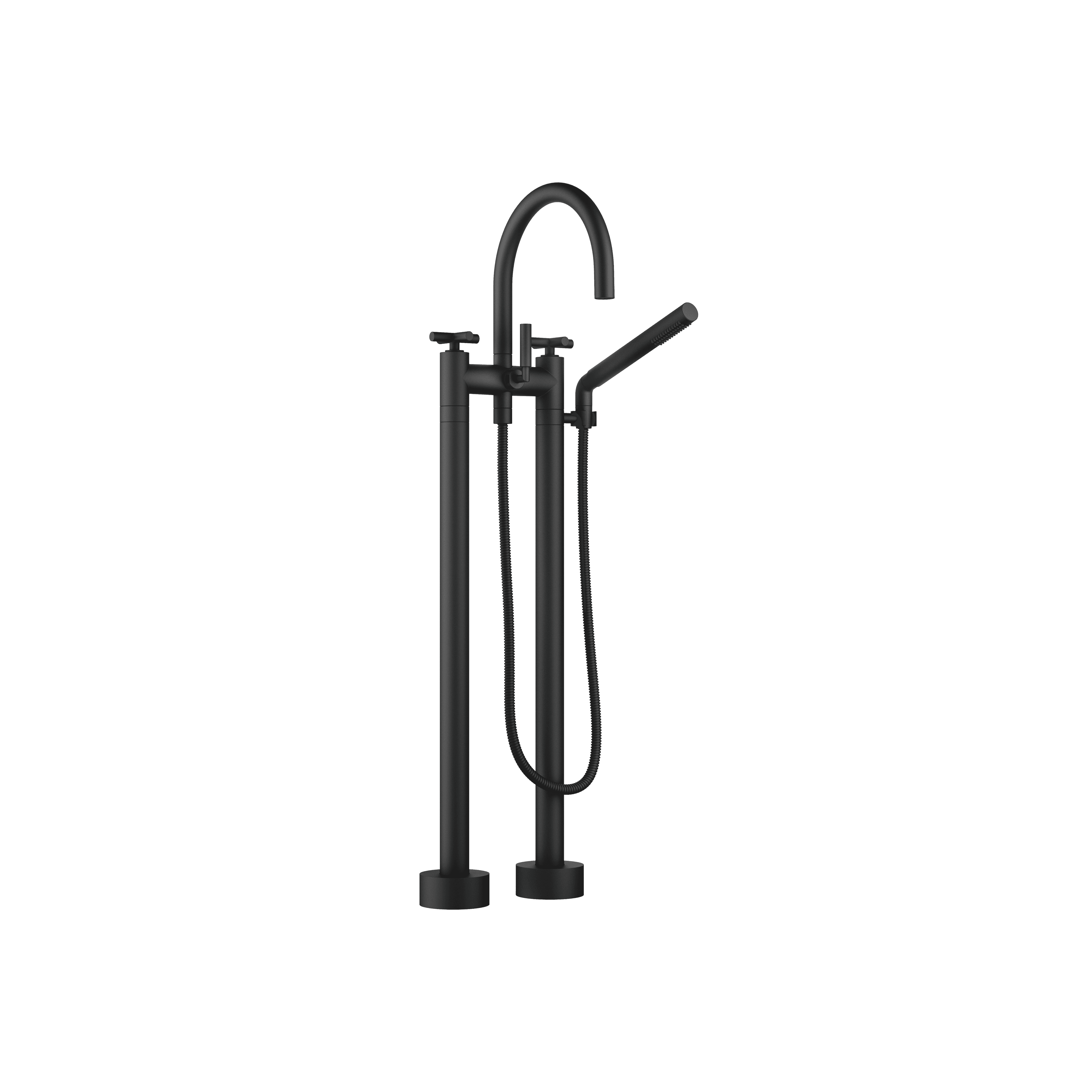TARA Two-hole bath mixer for free-standing assembly with hand shower set in Matte Black