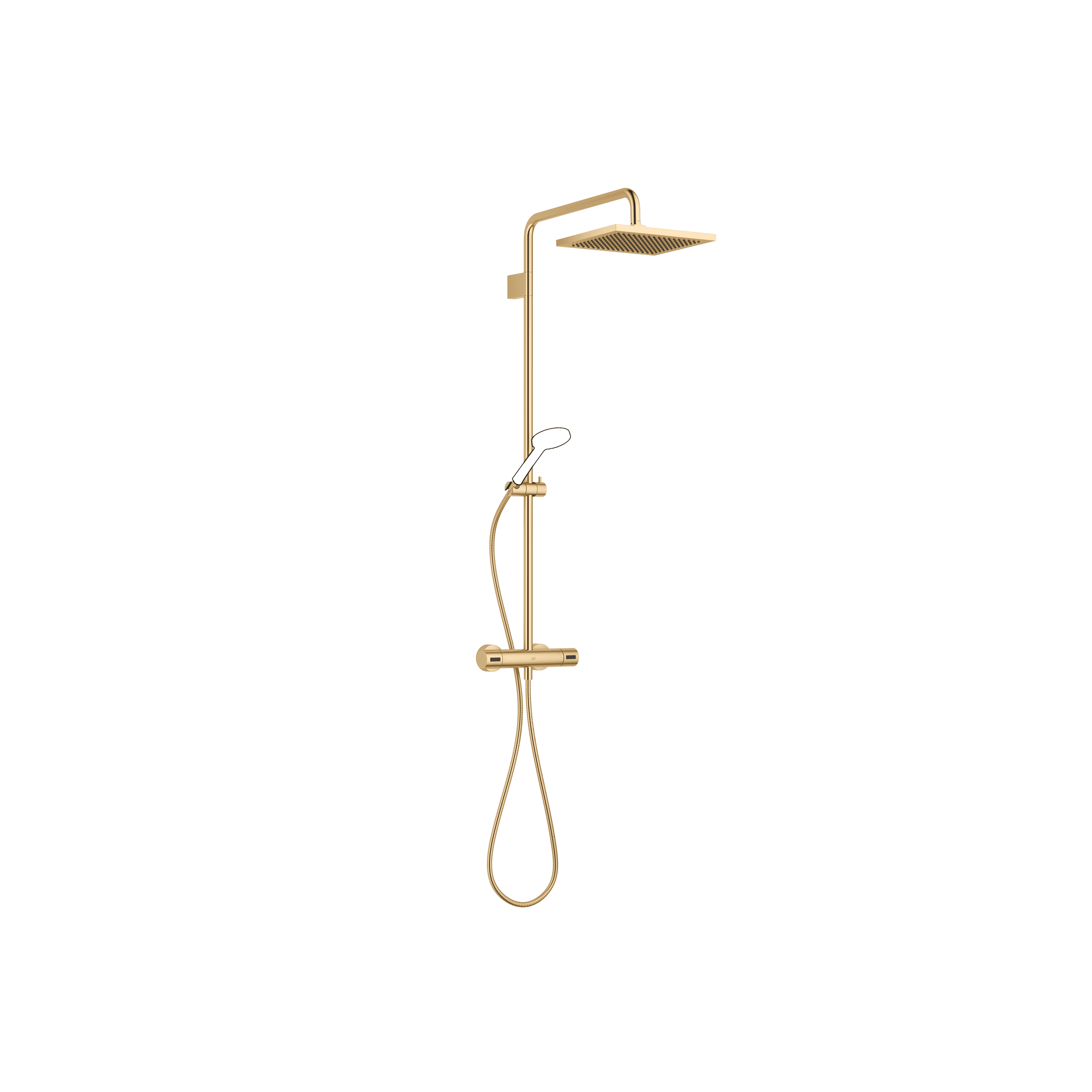 Showerpipe with shower thermostat without hand shower FlowReduce in Brushed Durabrass (23kt Gold)