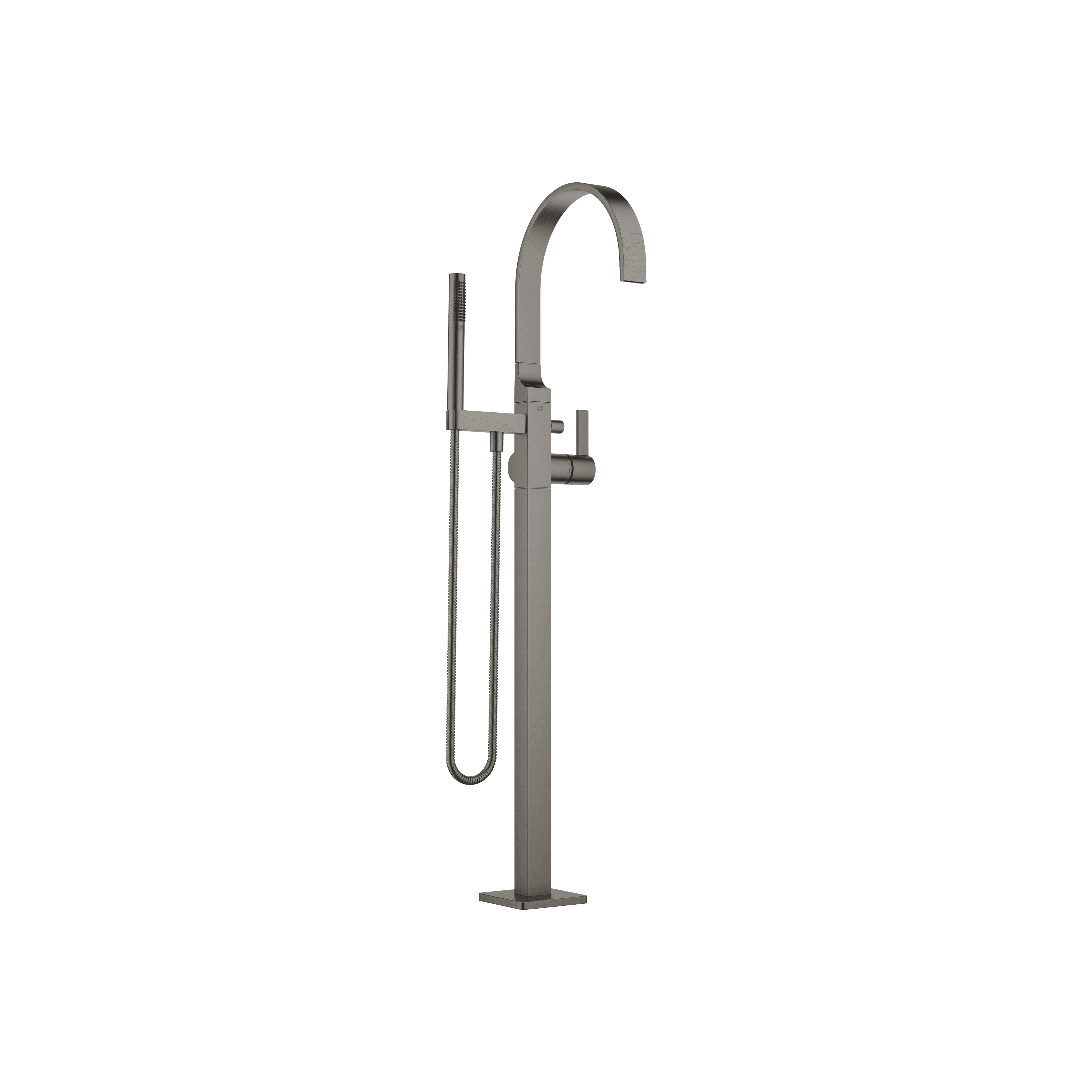 MEM Single-lever bath mixer with stand pipe for free-standing assembly with hand shower set in Brushed Dark Platinum