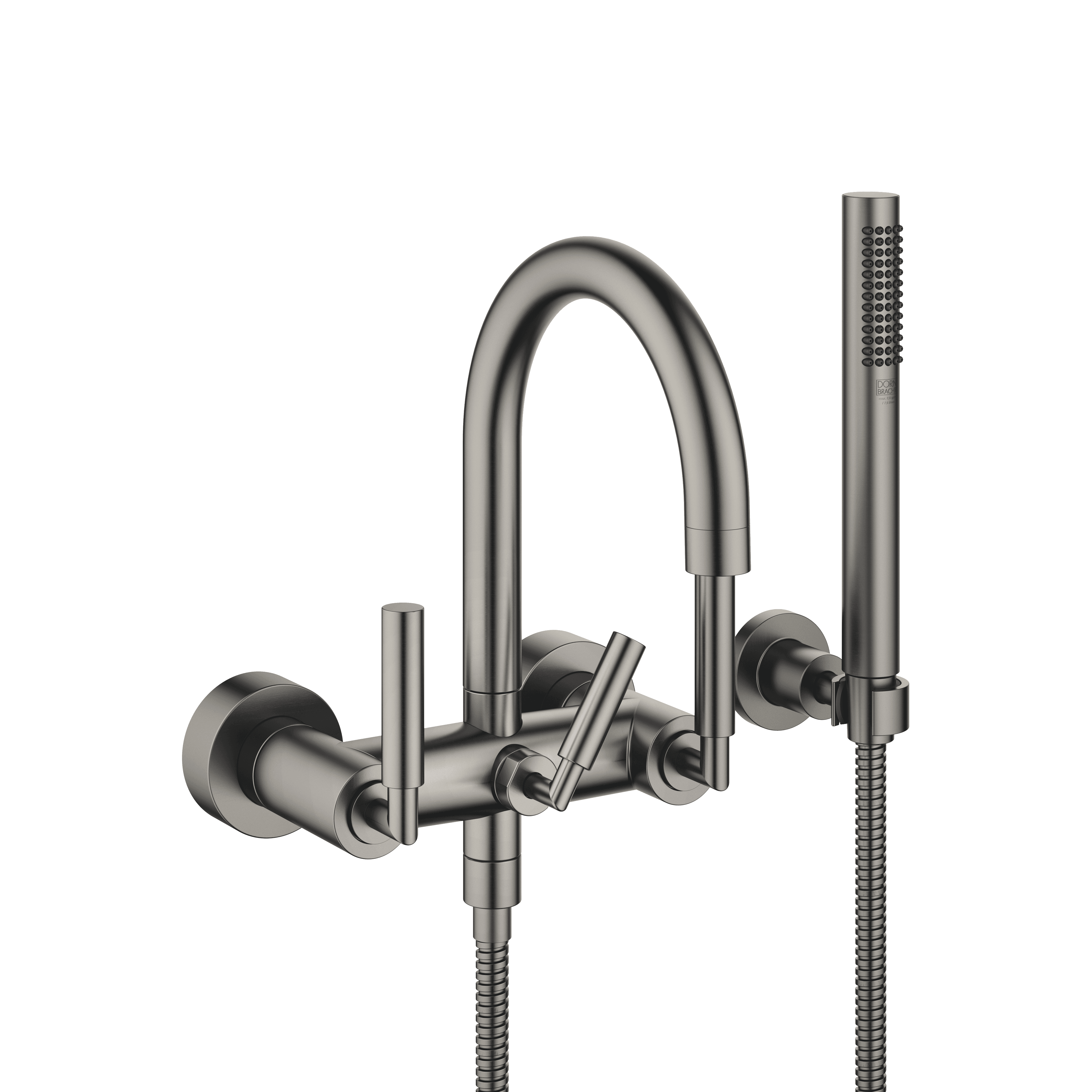 TARA Bath mixer for wall mounting with hand shower set in Brushed Dark Platinum
