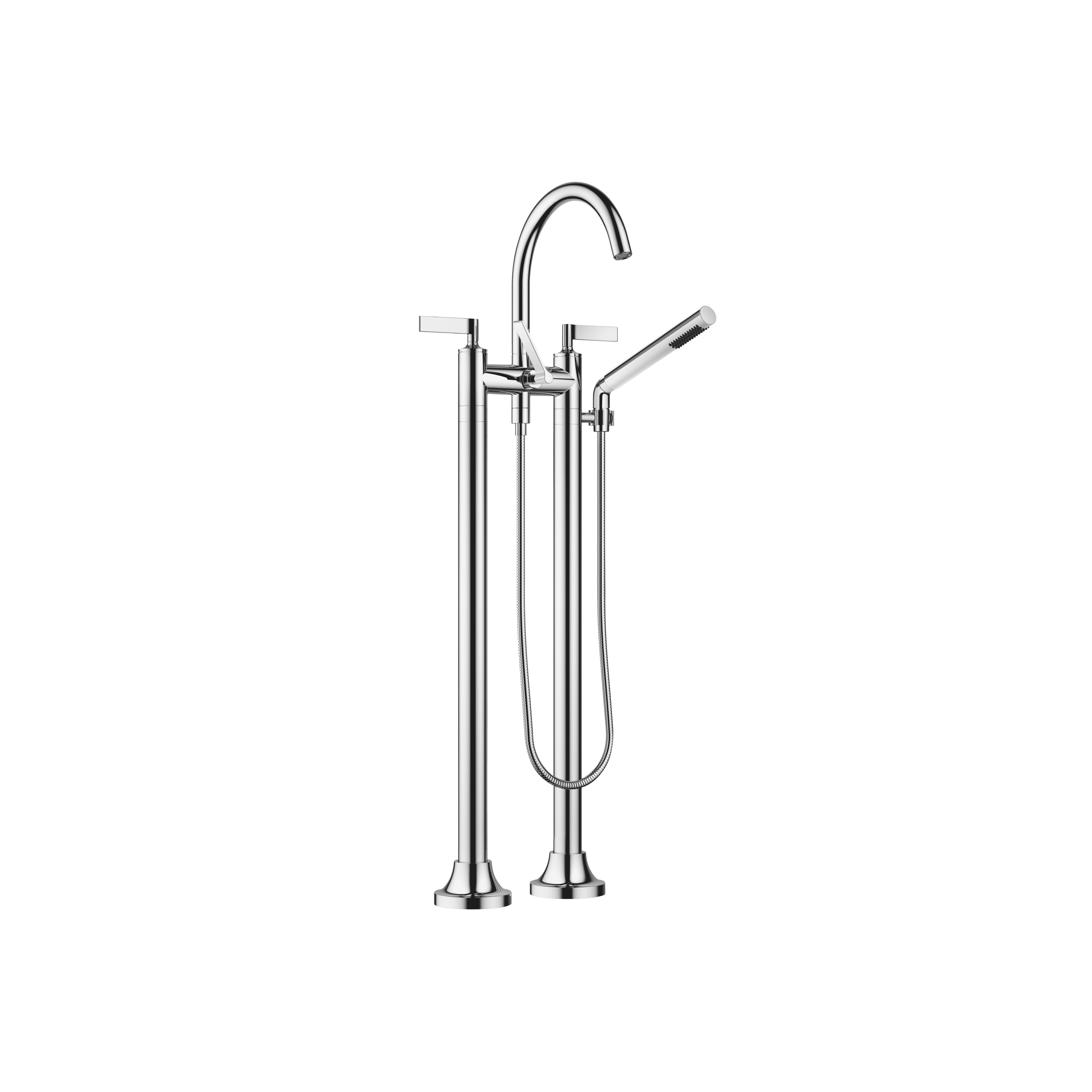 VAIA Two-hole bath mixer for free-standing assembly with hand shower set in Chrome