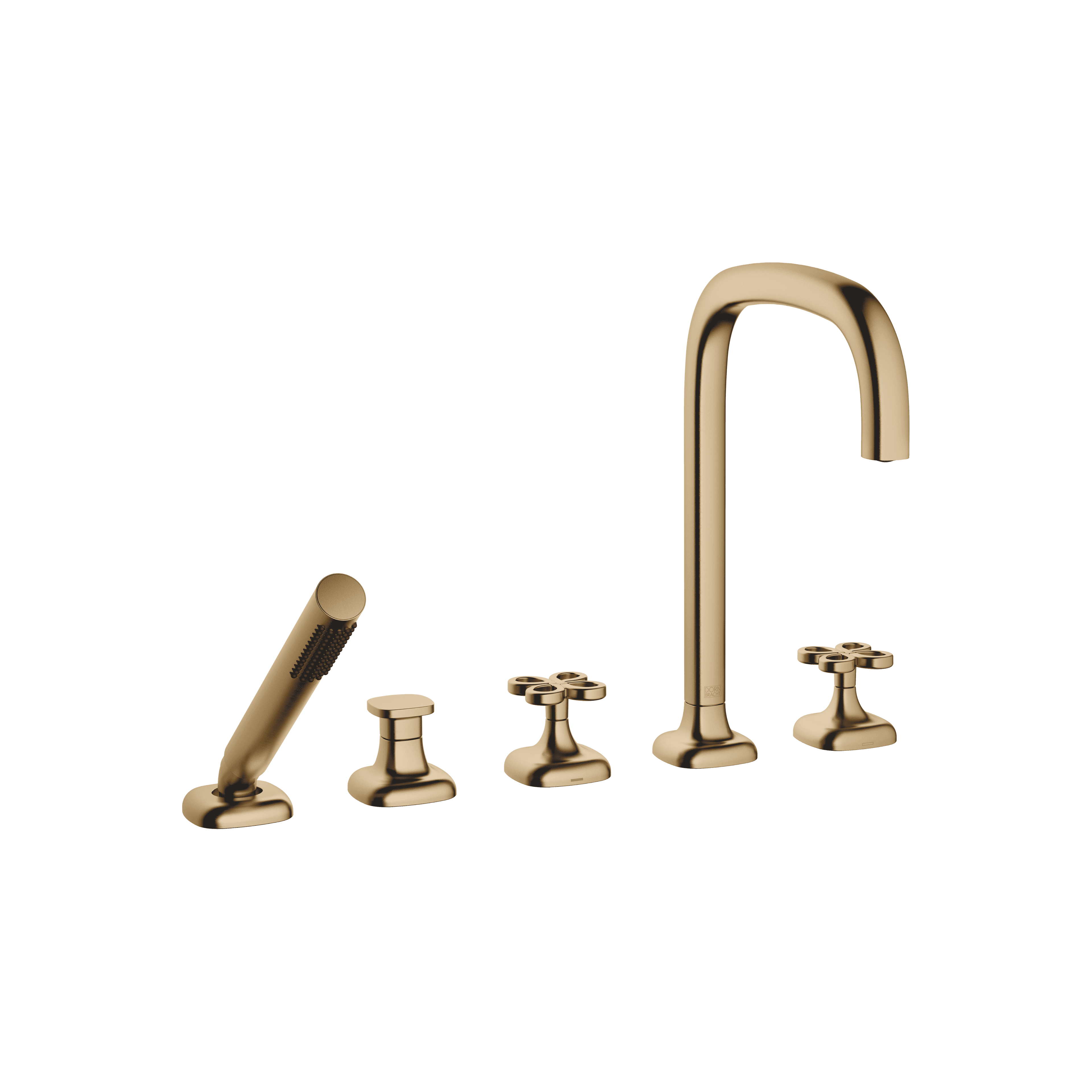 Five-hole bath mixer for deck mounting with diverter in Brushed Dark Brass (PVD)