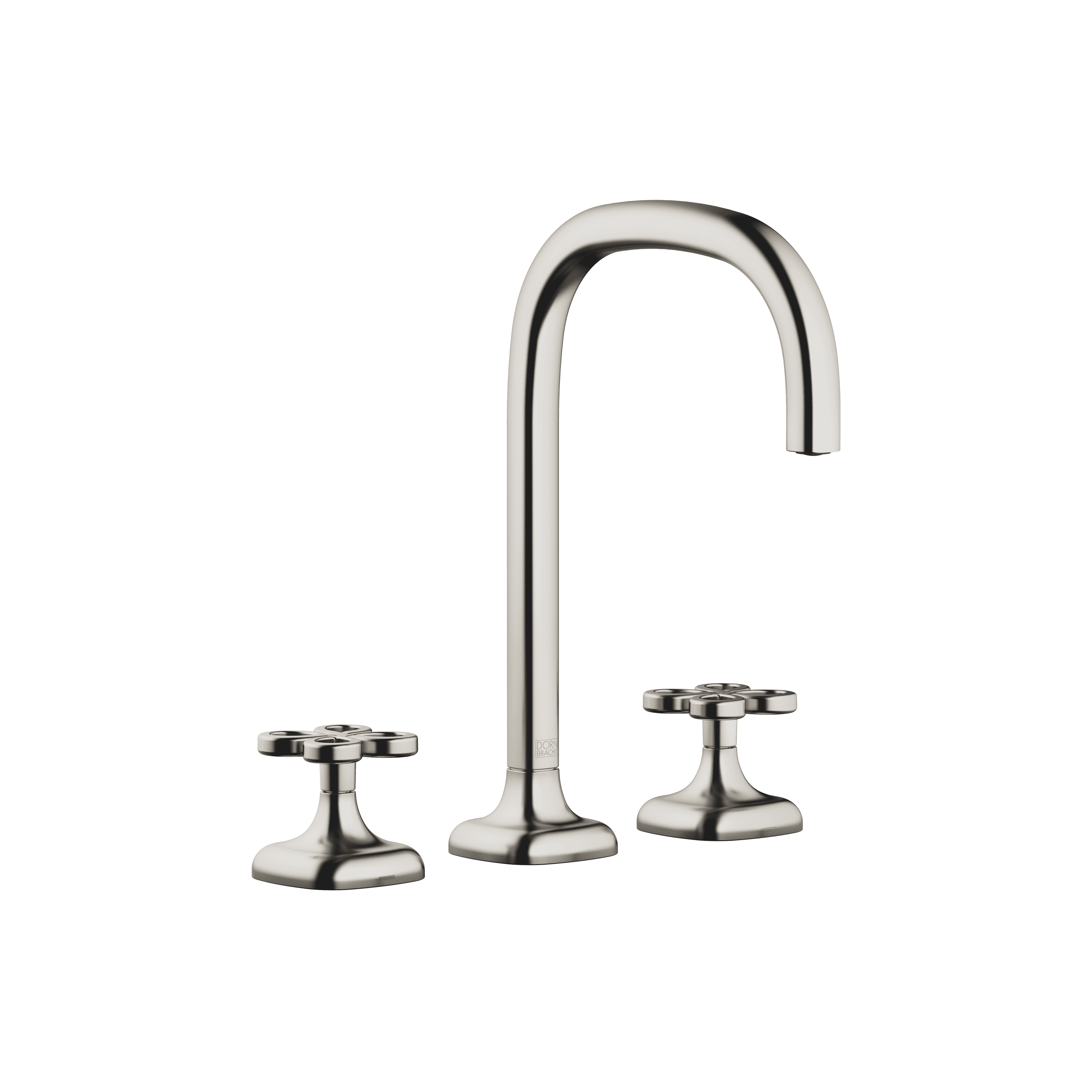 Three-hole basin mixer with pop-up waste in Brushed Platinum