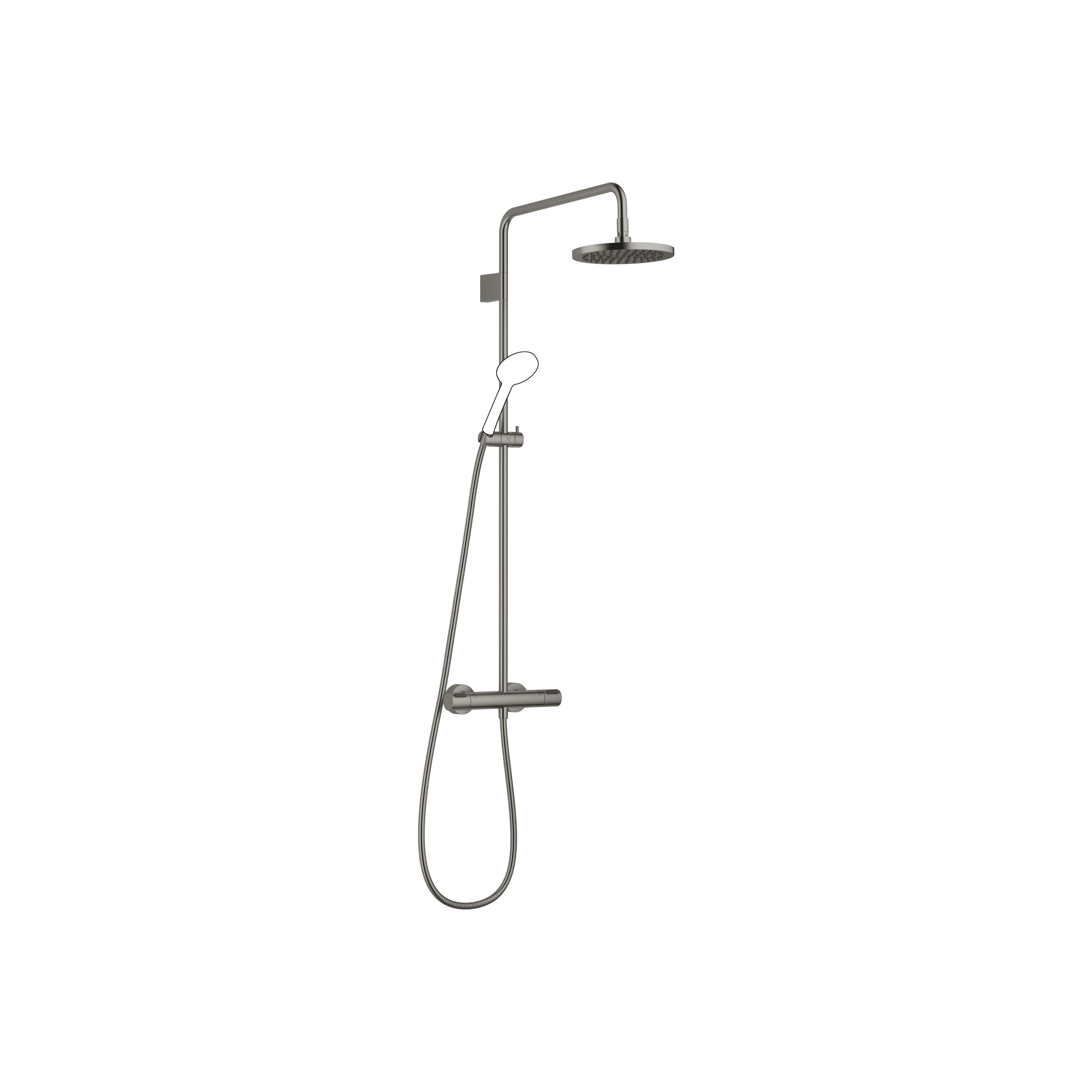 Shower pipe with shower thermostat without hand shower FlowReduce 220 mm in Brushed Dark Platinum