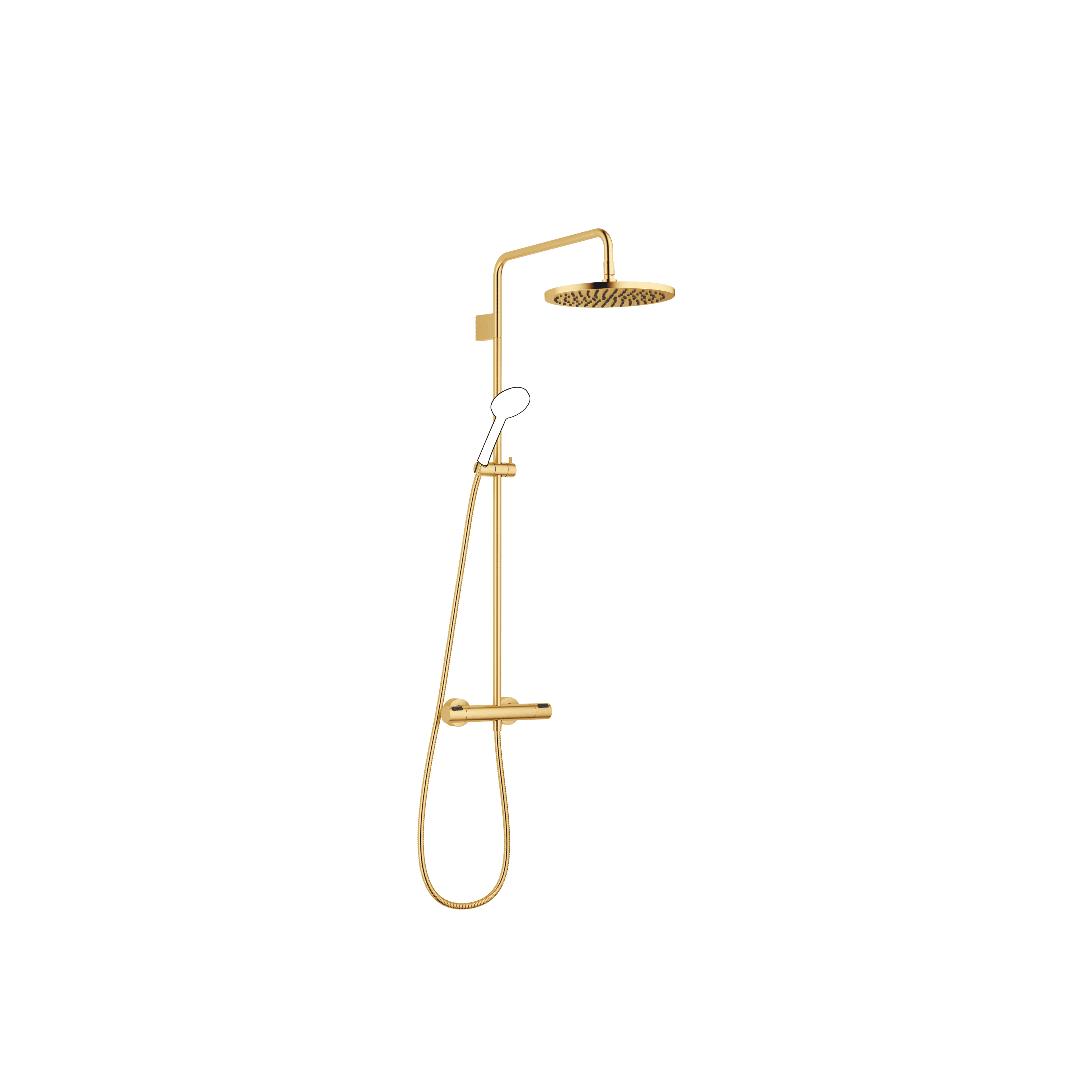 Shower pipe with shower thermostat with hand shower set 300 mm in Brushed Gold (PVD)