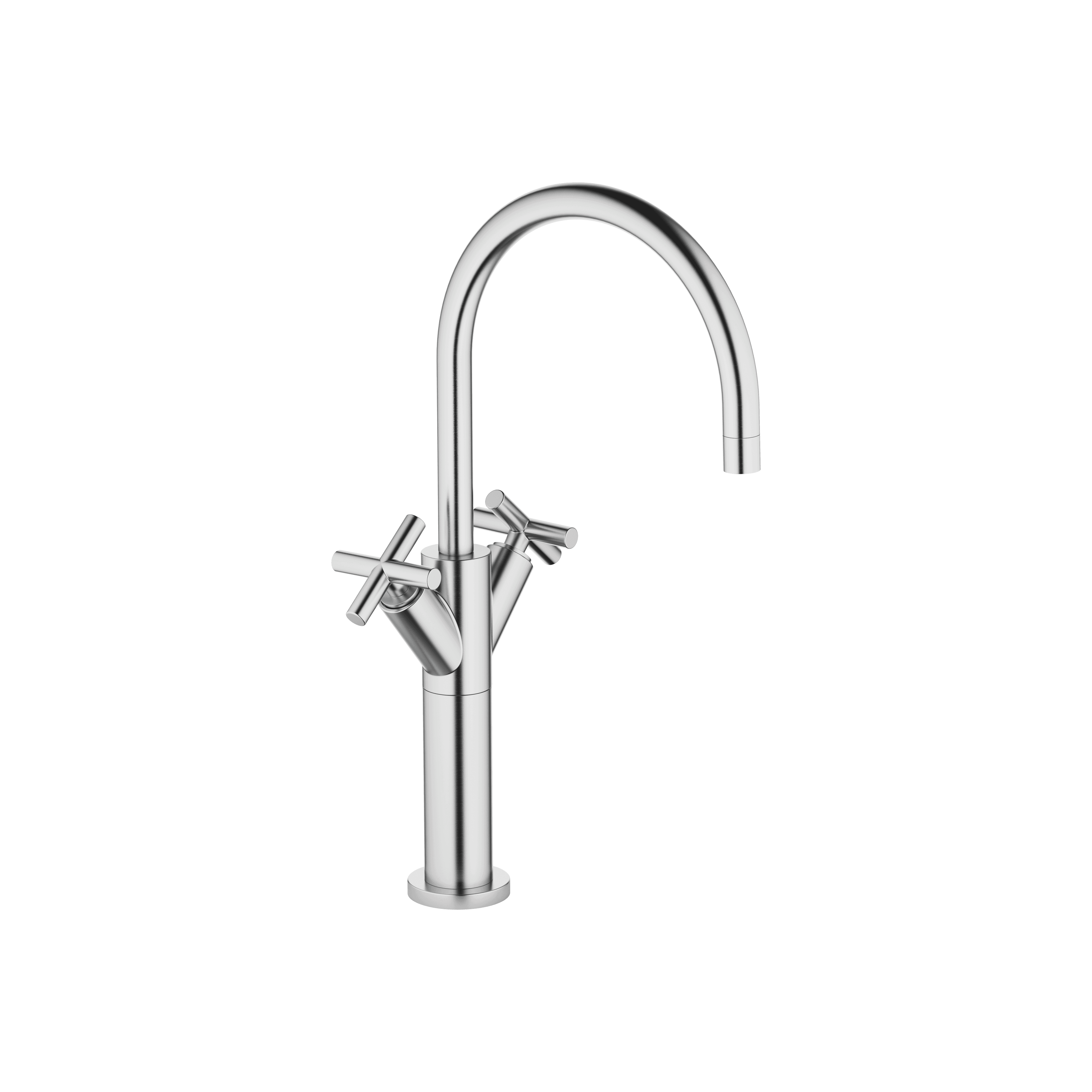 TARA Single-hole basin mixer with raised base without pop-up waste in Brushed Chrome